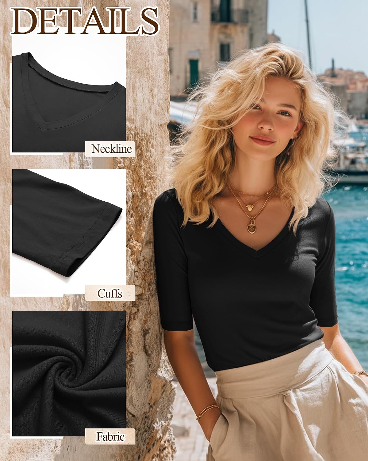 Women's 3 Pack Half Sleeve V Neck T-Shirts