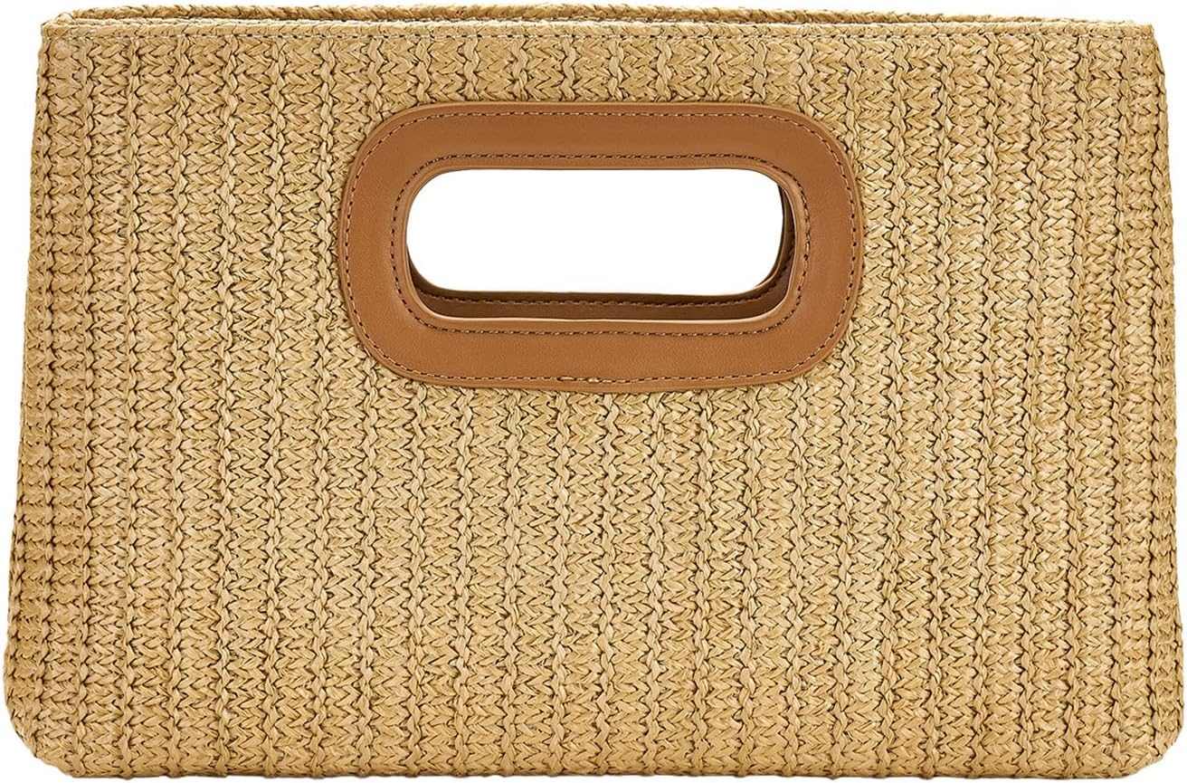 Women's Straw Clutch Woven Beach Purse with Detachable Chain