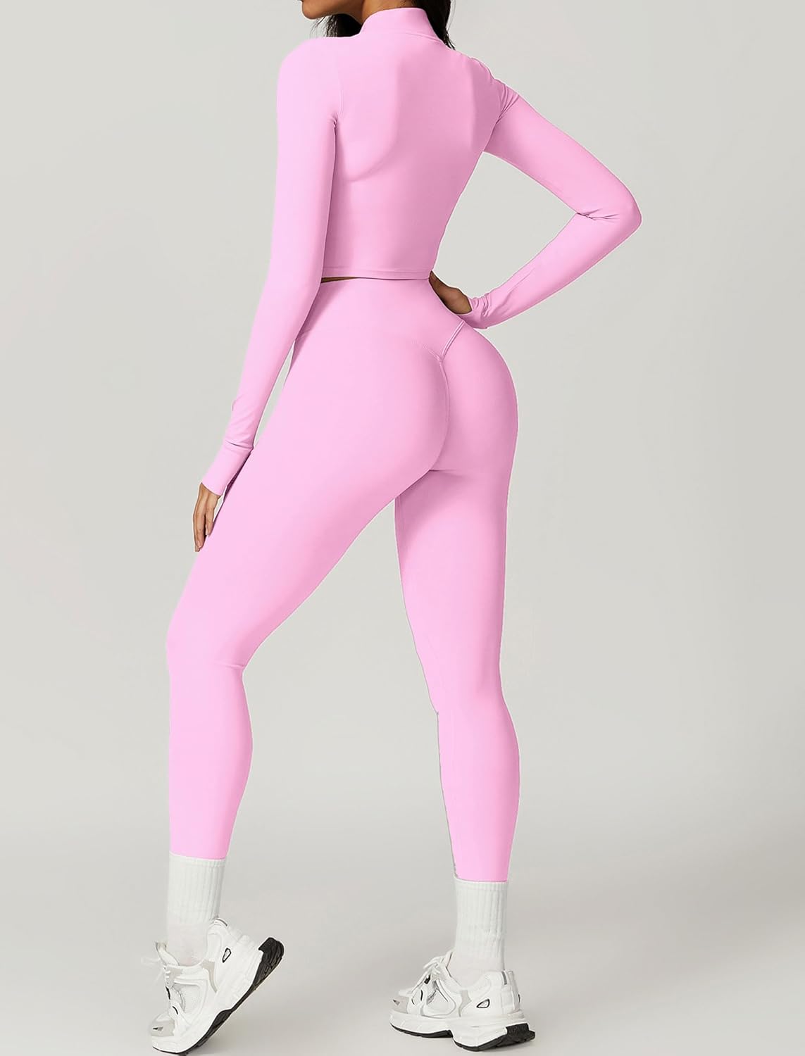 Workout Sets for Women 3 Piece Long Sleeve Zip Up Jacket Crop Top High Waisted Yoga Leggings Gym Athletic Sets