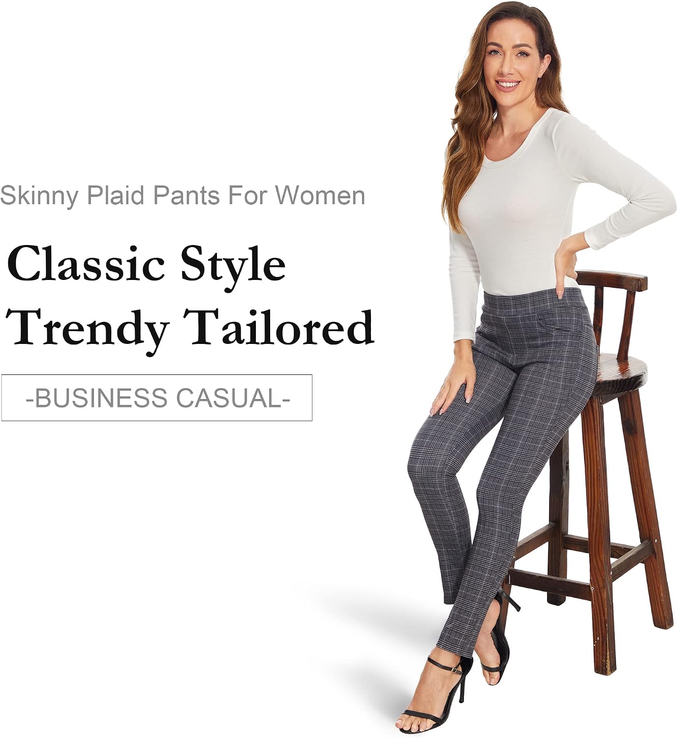 Women's Plaid Pull-On Skinny Pants (Grey) Women's Plaid Pull-On Skinny Pants (Grey)