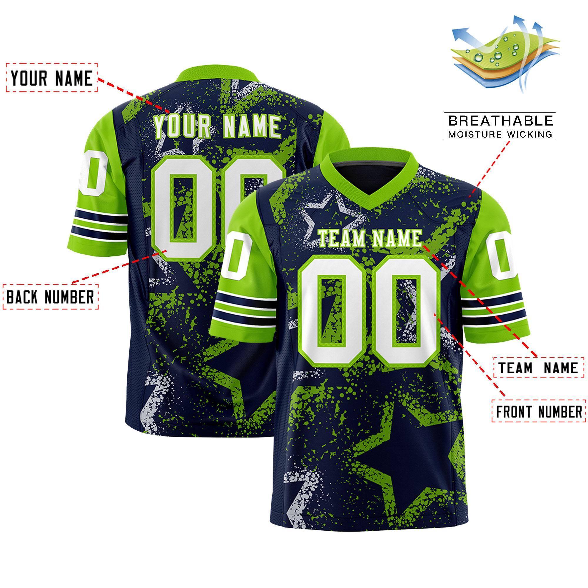 Individuell personalisiertes, authentisches Fußballtrikot mit Sternmuster-Design Individuell personalisiertes, authentisches Fußballtrikot mit Sternmuster-Design
