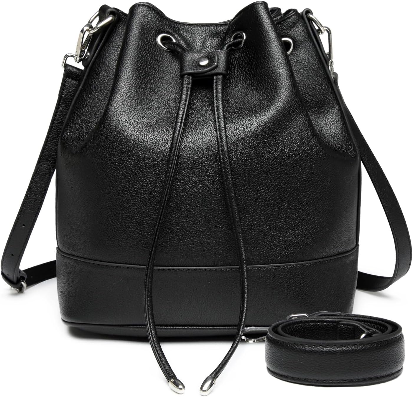 Women's Vegan Leather Bucket Tote Bag Black