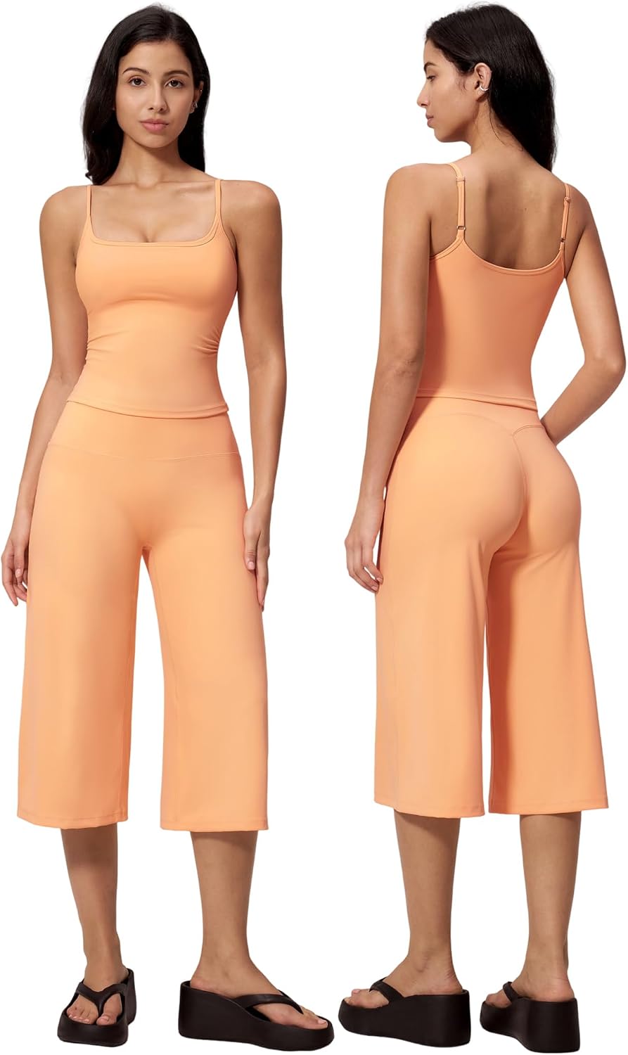 Women's Spaghetti Strap Tank and Capri Pants Set Peach