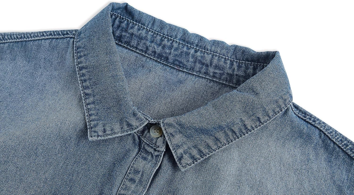Women's Washed Denim Shirt Long Sleeve Collared With Pockets
