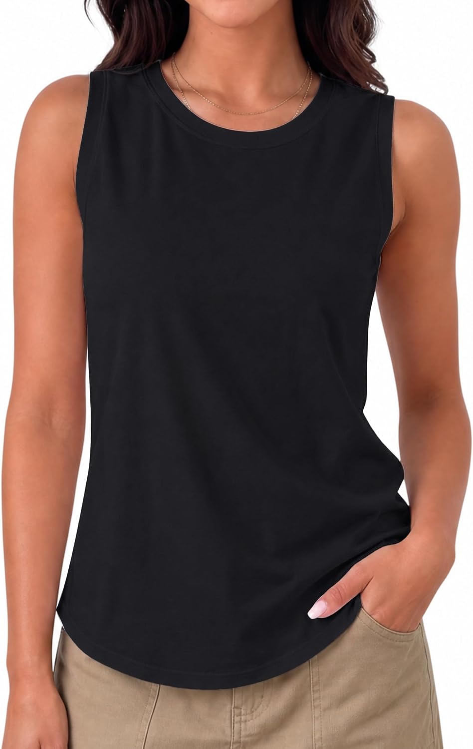 Women's Crew Neck Loose Fit Longline Tank Black