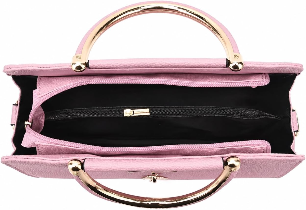 Women's Quilted Top Handle Satchel Bag Deer Charm Pink Women's Quilted Top Handle Satchel Bag Deer Charm Pink