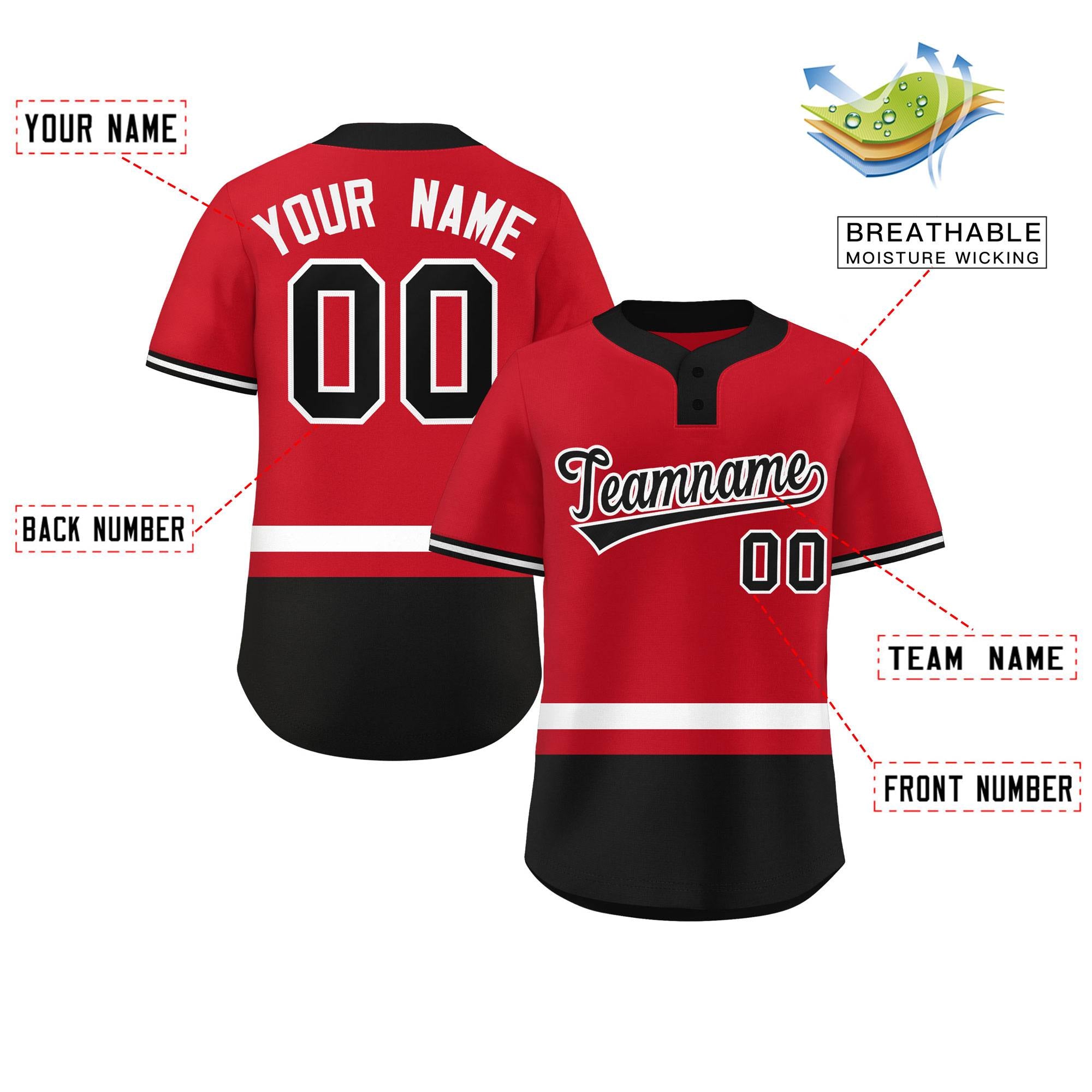 Custom Color Block Personalized Authentic Two-Button Softball Jersey