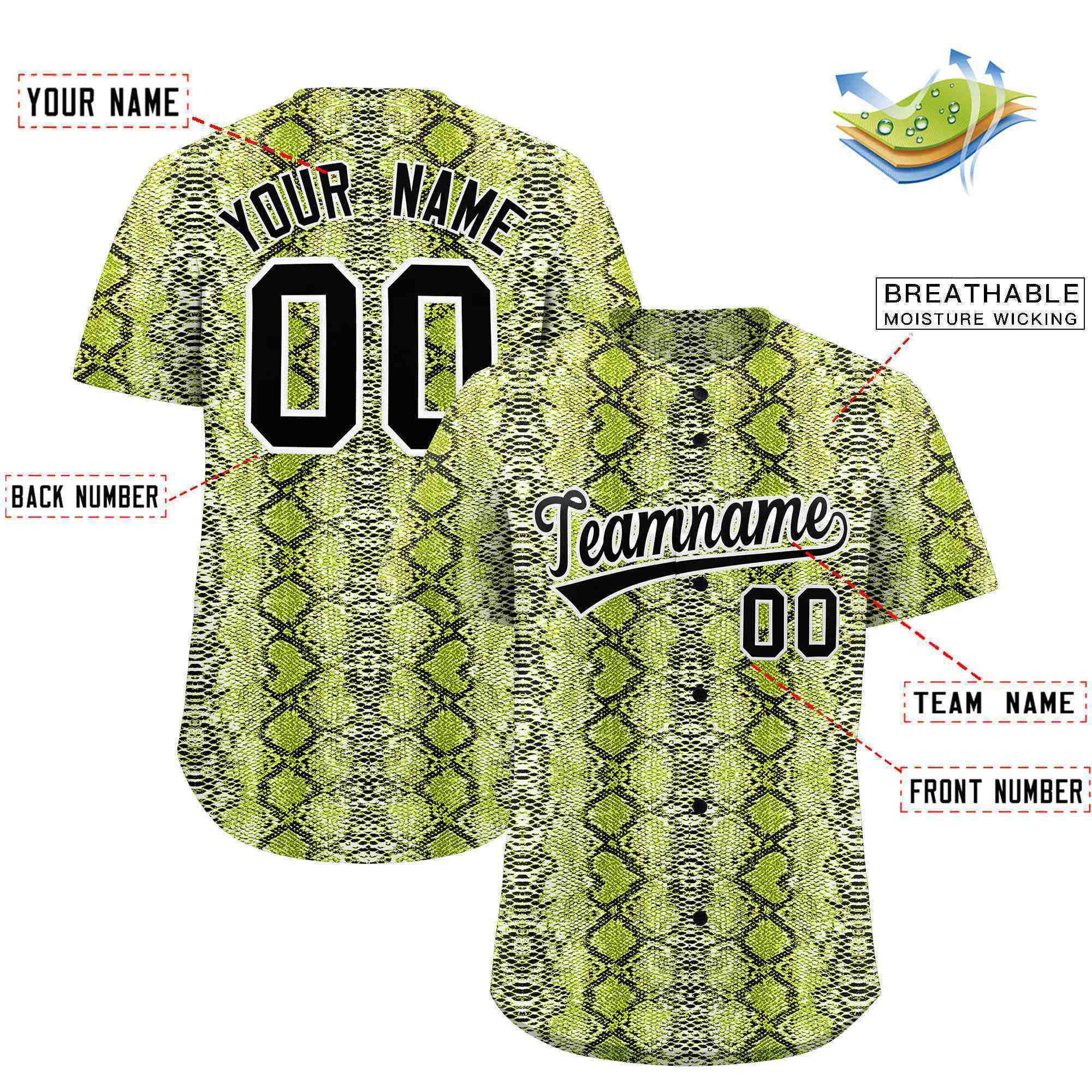 Benutzerdefiniertes authentisches Baseball-Trikot mit mehrfarbigem Schlangenledermuster