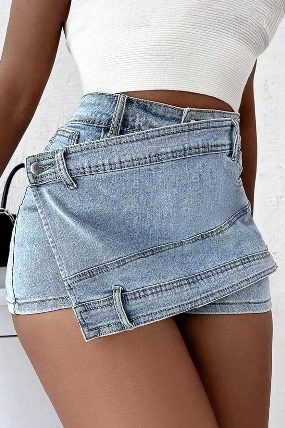 Women's Asymmetrical Wrap Denim Skort High Waisted