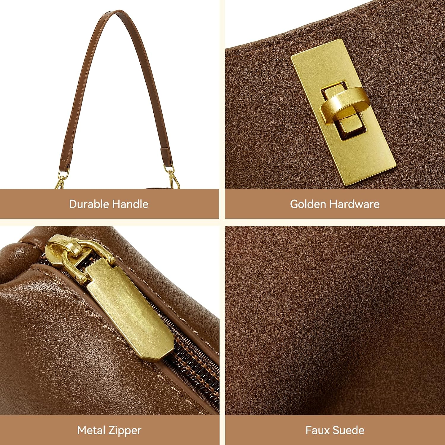 Women's Faux Suede Bucket Bag with Gold Lock Brown Women's Faux Suede Bucket Bag with Gold Lock Brown