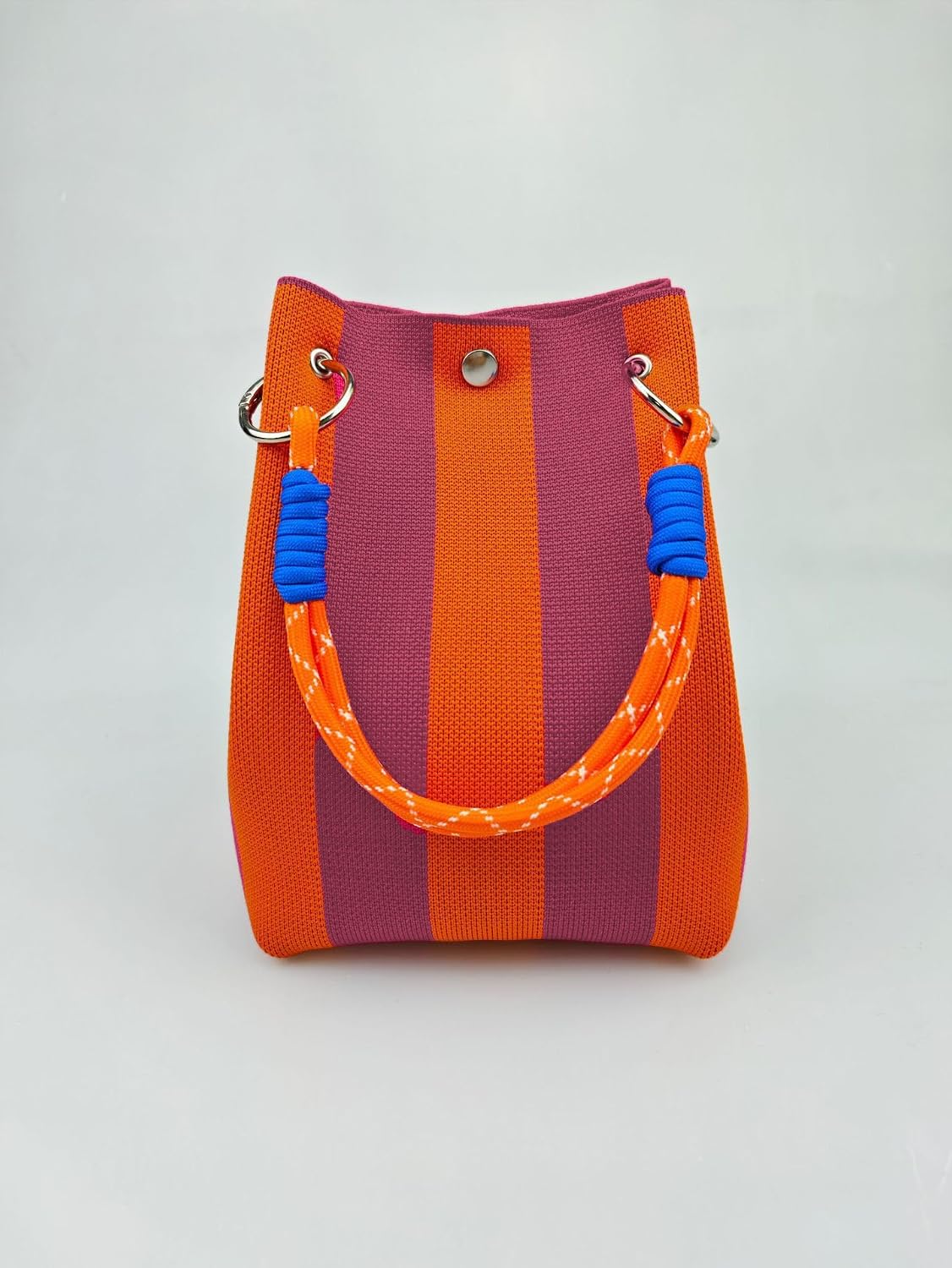 Women's Knit Striped Mini Bucket Tote Orange