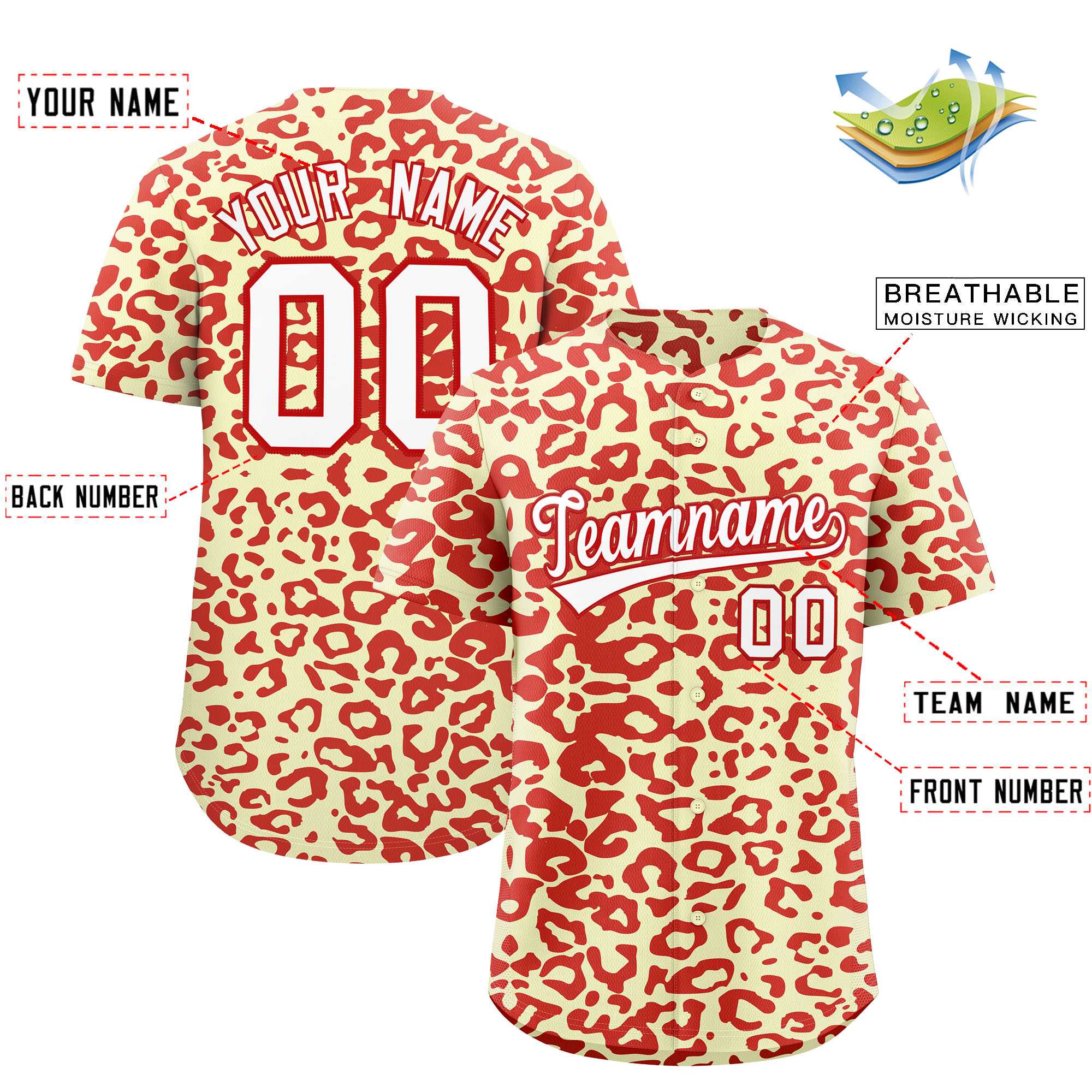 Authentisches Baseball-Trikot mit individuell gestaltetem Leopardenmuster