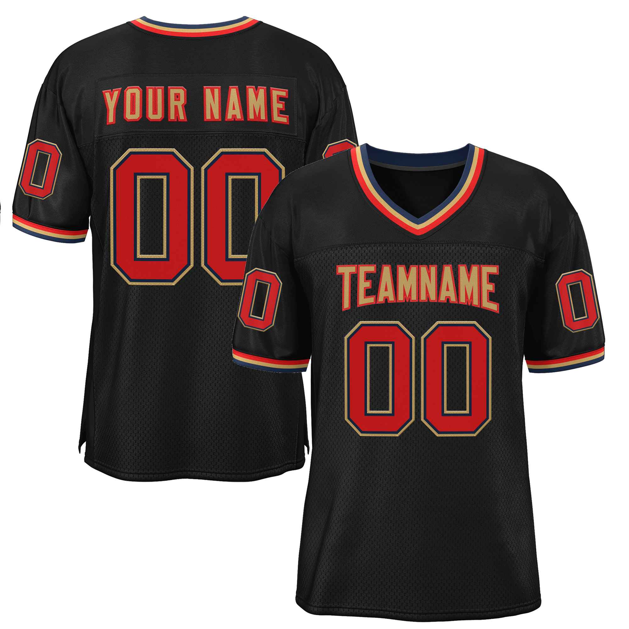 Maßgeschneidertes authentisches Fußballtrikot im klassischen Schwarz-Altgold-Rot-Stil
