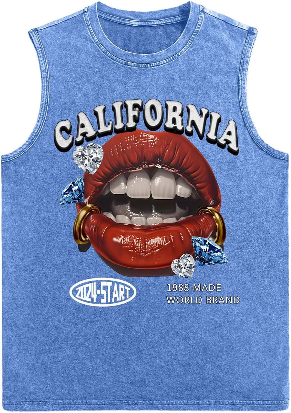 Men's California Lips Graphic Acid Wash Tank Top