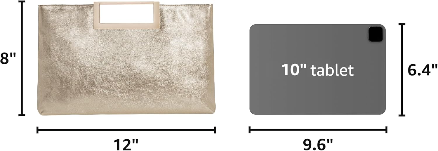 Women's Metallic Leather Clutch Purse Cutout Handle Evening Bag