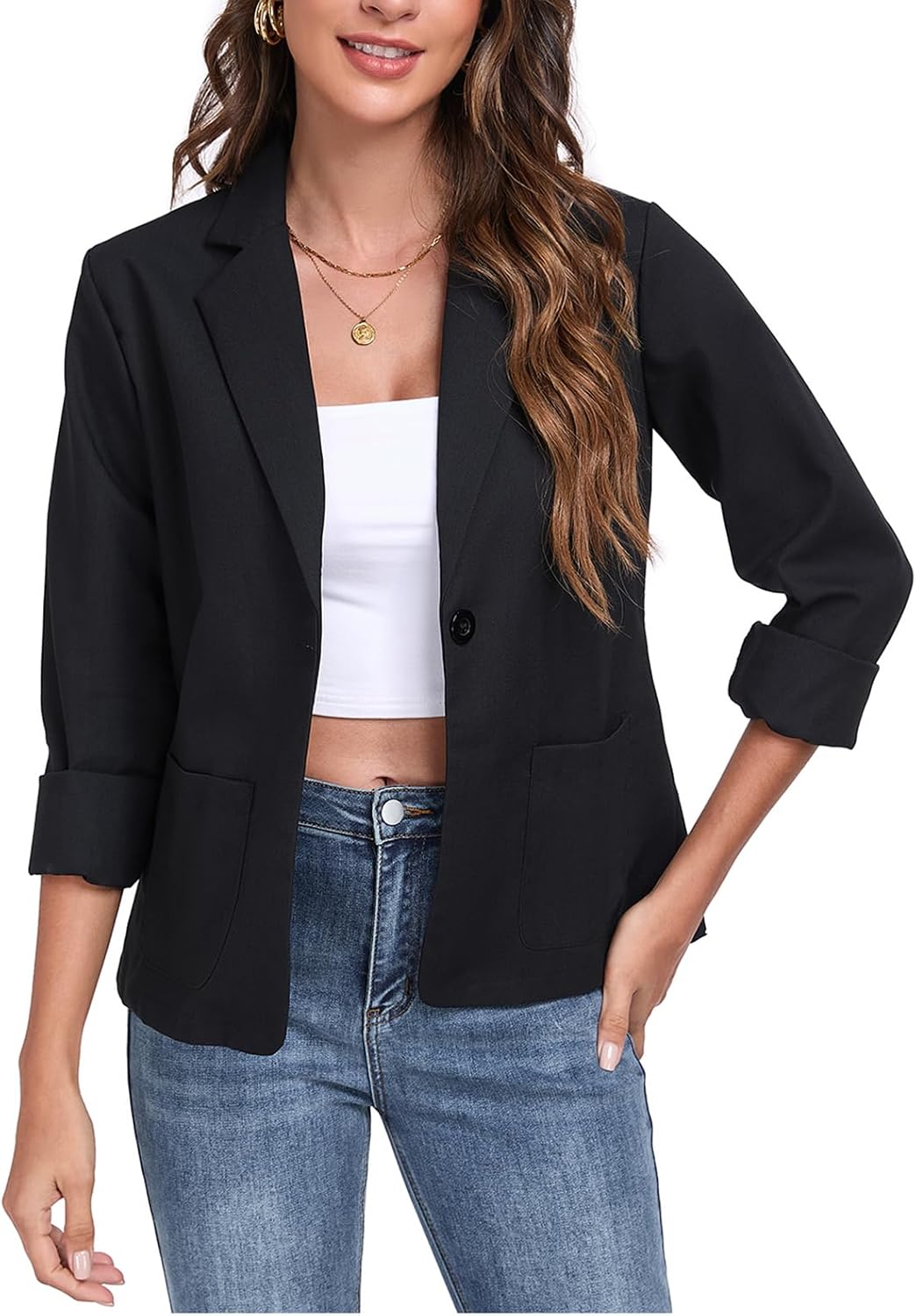 Womens Linen Blazer Long Sleeve Lightweight Work Office Jackets Summer Lapel Button Blazers with Pockets Womens Linen Blazer Long Sleeve Lightweight Work Office Jackets Summer Lapel Button Blazers with Pockets