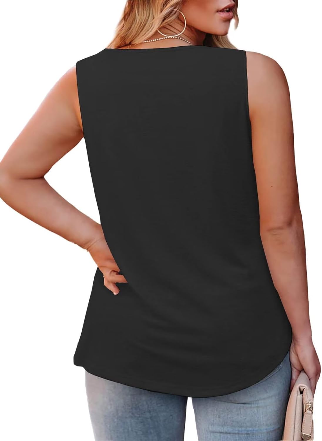 Womens-Plus-Size-Tank-Tops Casual Sleeveless Square Neck Flowy Tunic Shirts XL-5XL