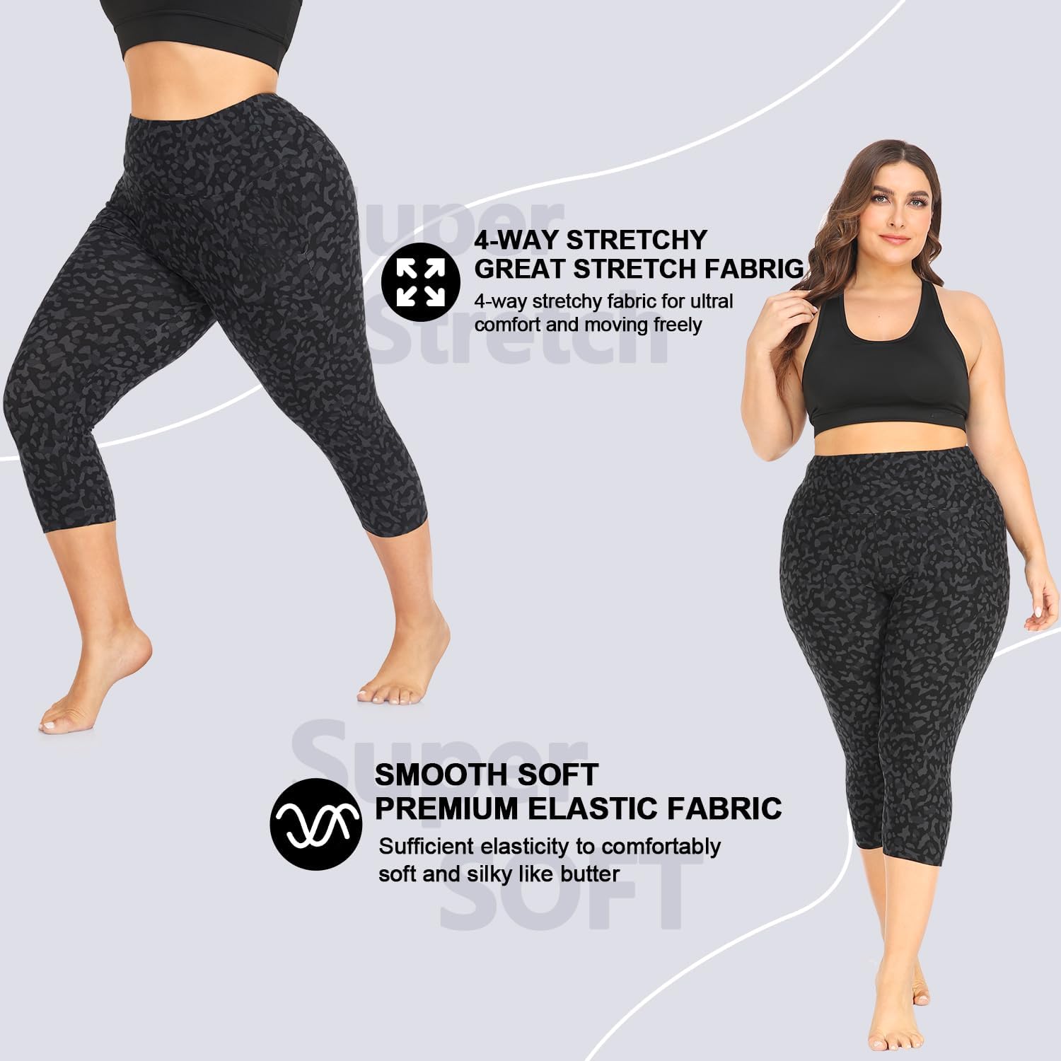 Plus Size Capri Leggings for Women- XL-4XL High Waist Tummy Control Stretchy Workout Yoga Pants Capris