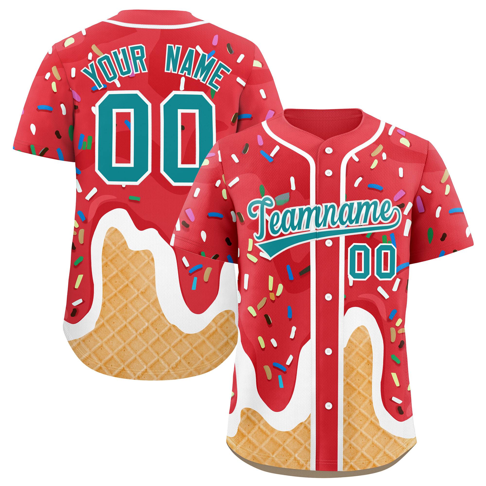 Benutzerdefiniertes Eistüte-Graffiti-Muster, modisches, authentisches Baseball-Trikot Benutzerdefiniertes Eistüte-Graffiti-Muster, modisches, authentisches Baseball-Trikot