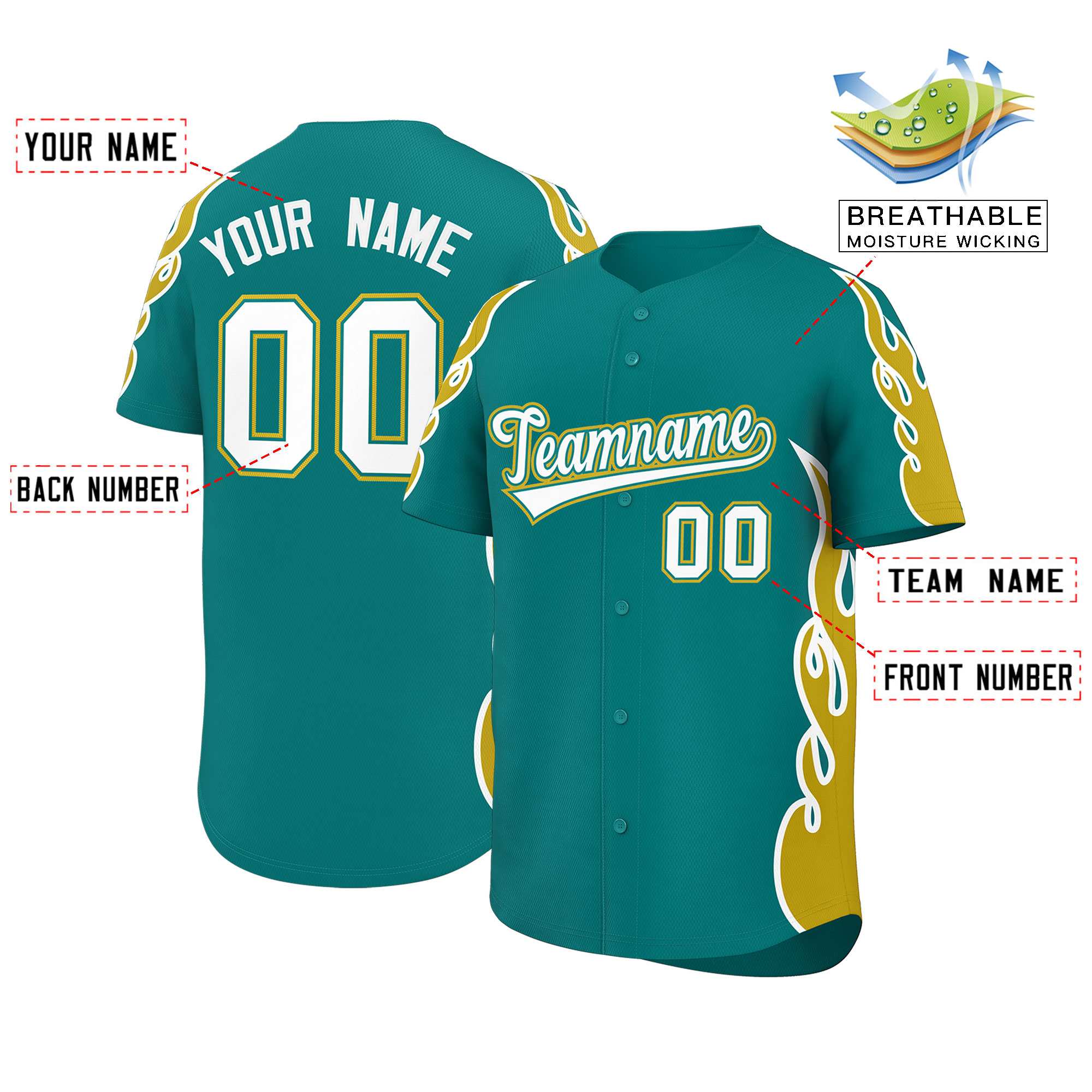 Benutzerdefiniertes Baseball-Trikot mit Seitenflammen-Umrissmuster für Sportuniformen