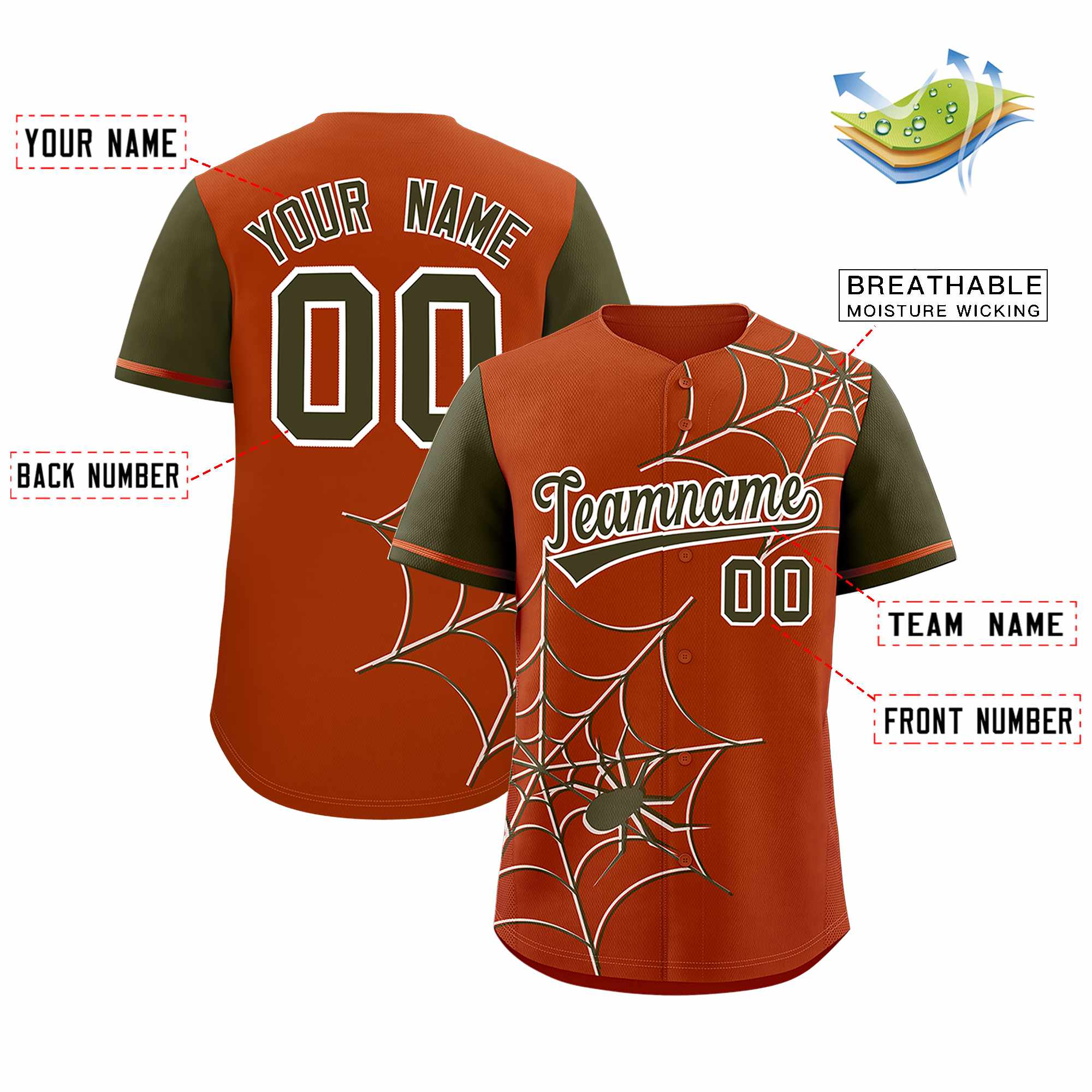 Benutzerdefiniertes Spinnennetz-Muster, Raglanärmel, authentisches Baseball-Trikot