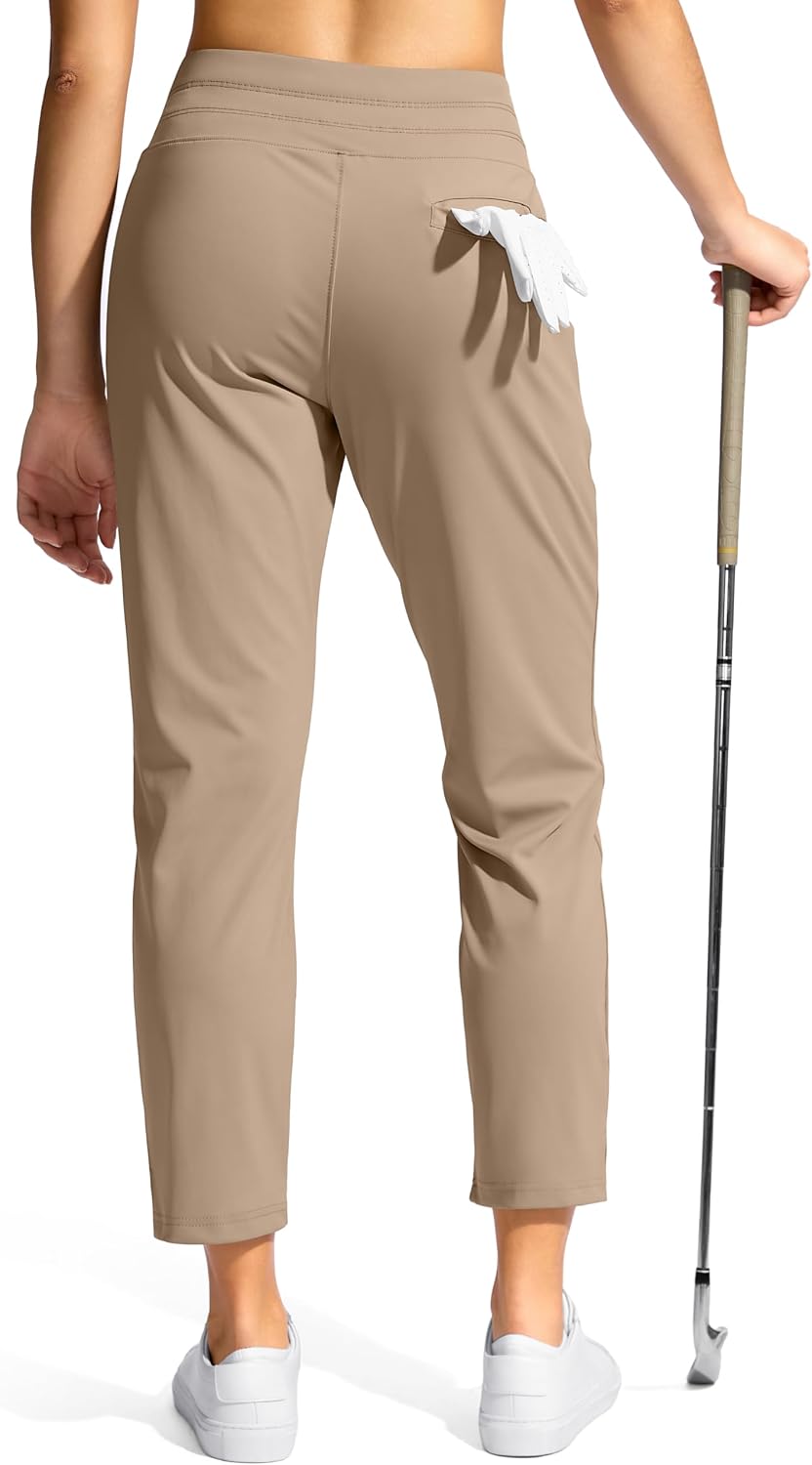 Women's High Waist Ankle Golf Pants Drawstring 7/8 Khaki