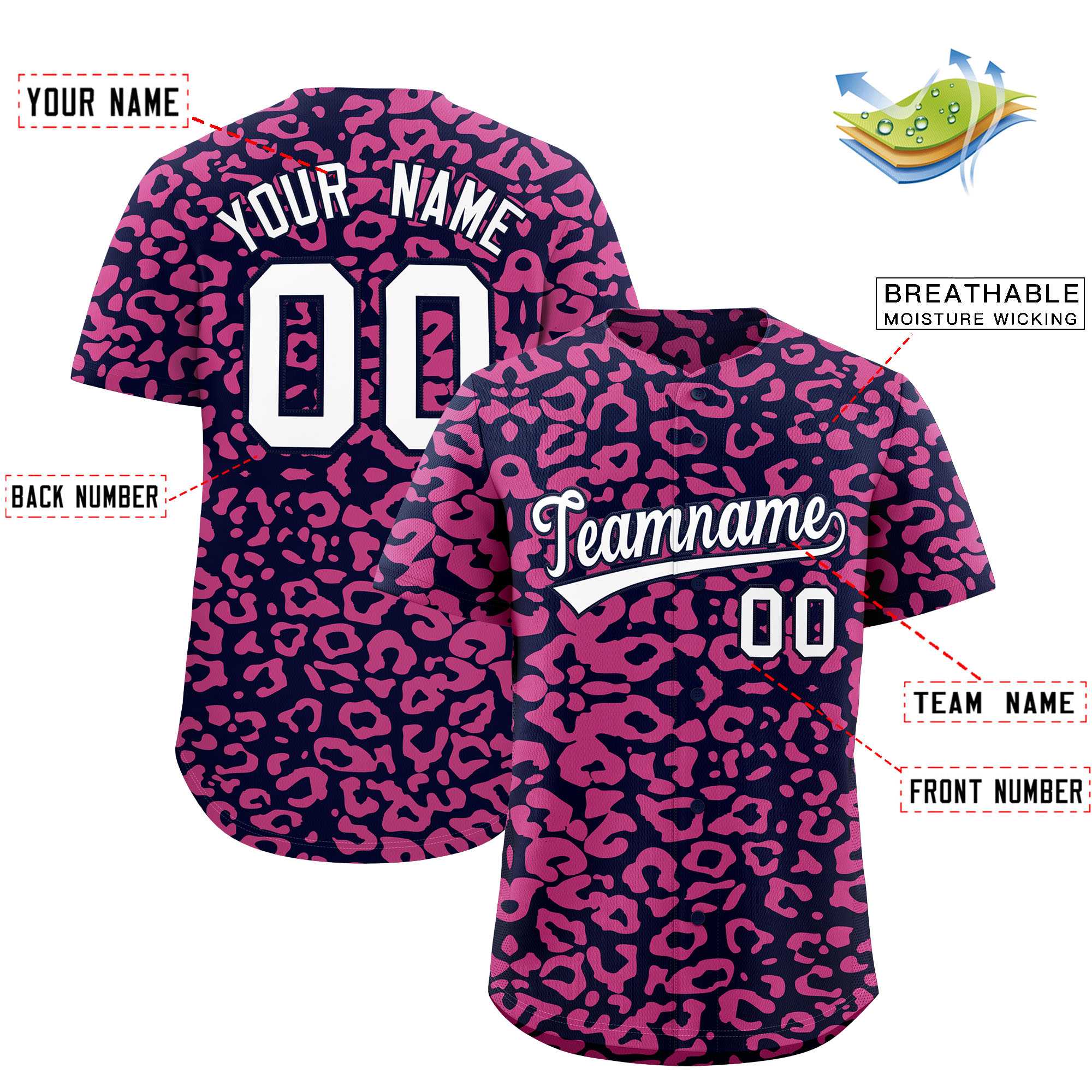 Authentisches Baseball-Trikot mit individuell gestaltetem Leopardenmuster