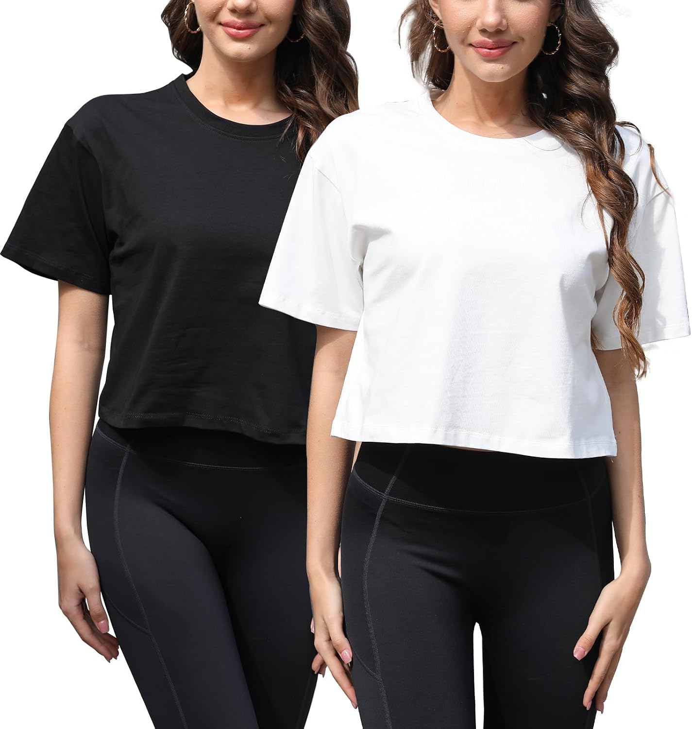 Women Workout Crop Top T-Shirt 100% Cotton Drop Shoulder Half Sleeve Oversized Yoga Running Cropped Tee