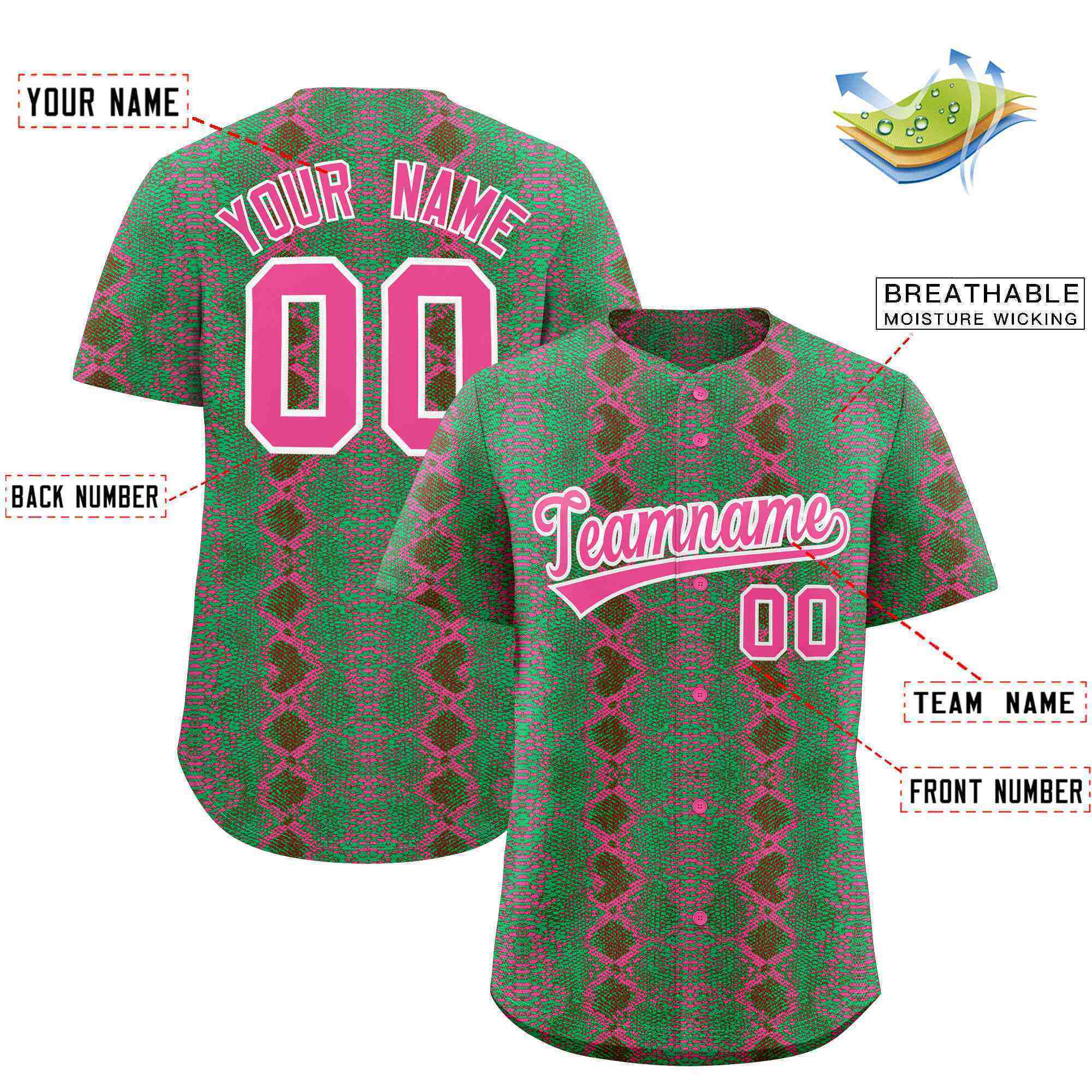 Benutzerdefiniertes authentisches Baseball-Trikot mit mehrfarbigem Schlangenledermuster