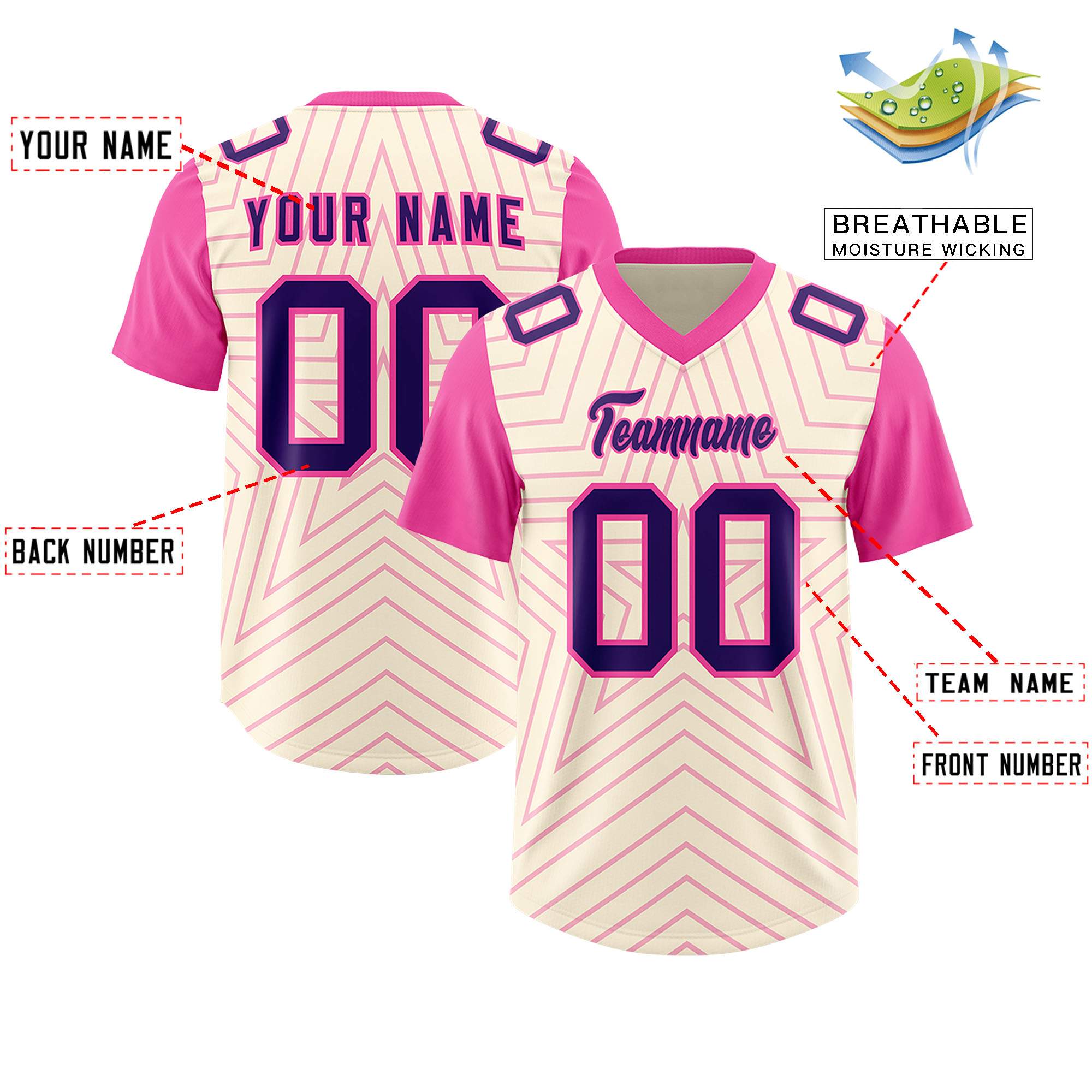 Individuell personalisiertes, authentisches Fußballtrikot mit Raglanärmeln und Sternenmuster