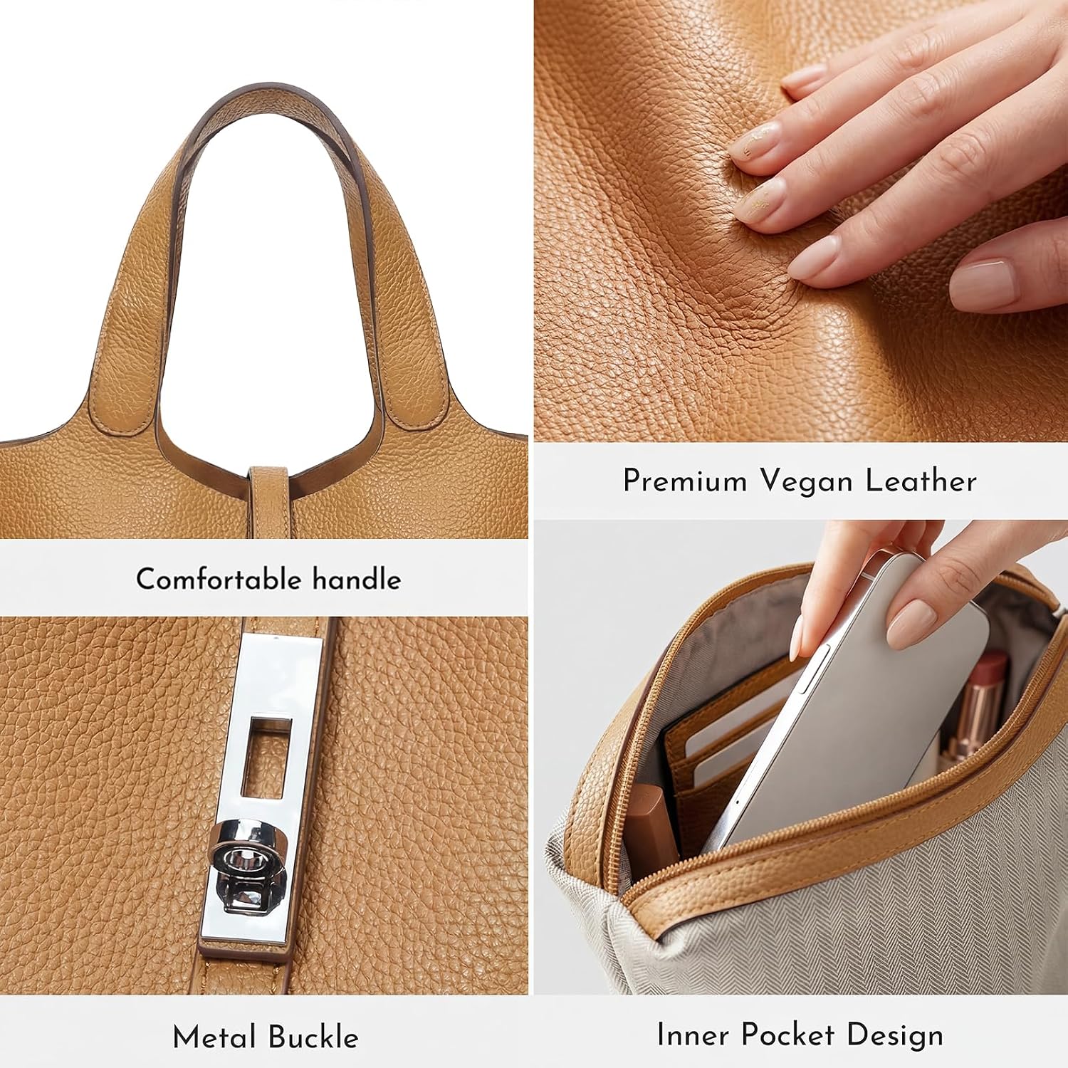 Women's Mini Vegan Leather Top-Handle Bucket Bag, Tan Women's Mini Vegan Leather Top-Handle Bucket Bag, Tan