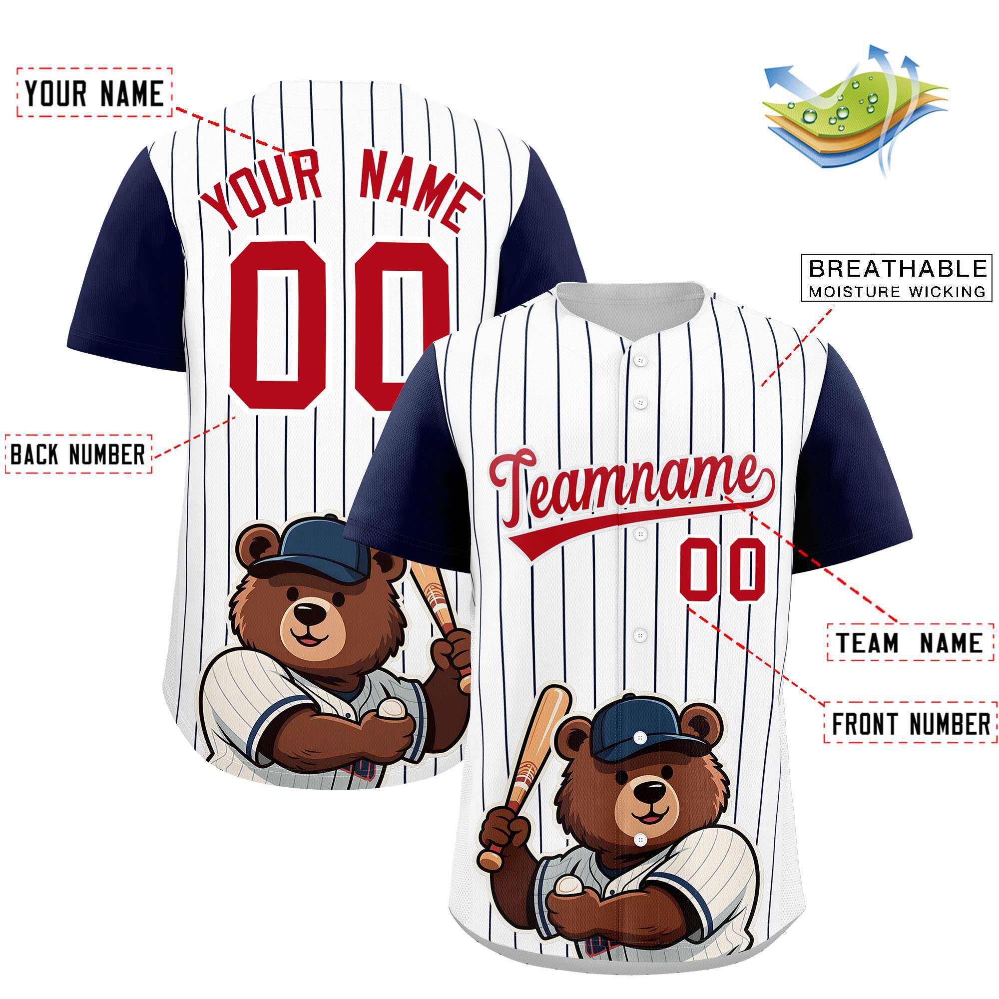 Authentisches Baseball-Trikot mit individuellem Streifen-Tiere-Graffiti-Muster, Raglanärmeln Authentisches Baseball-Trikot mit individuellem Streifen-Tiere-Graffiti-Muster, Raglanärmeln