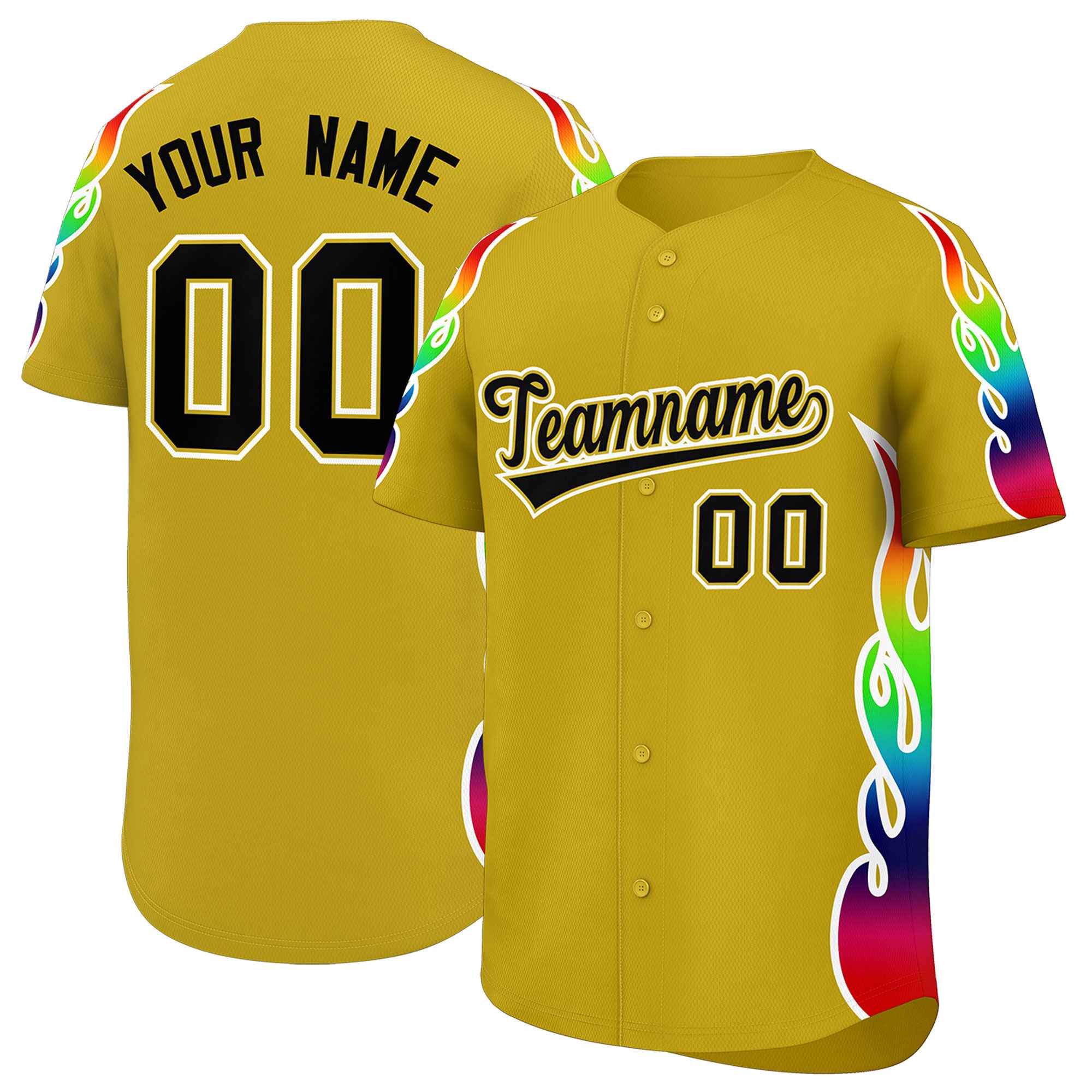 Benutzerdefiniertes Graffiti-Muster, personalisierter mehrfarbiger Flammendruck, authentisches Baseball-Trikot