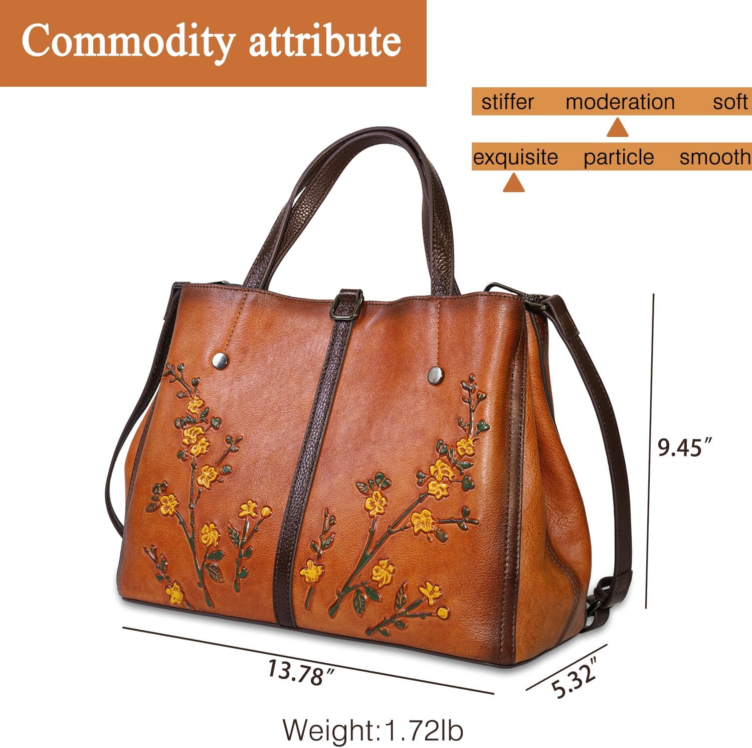 Women's Hand-Painted Floral Genuine Leather Tote Bag Orange Women's Hand-Painted Floral Genuine Leather Tote Bag Orange