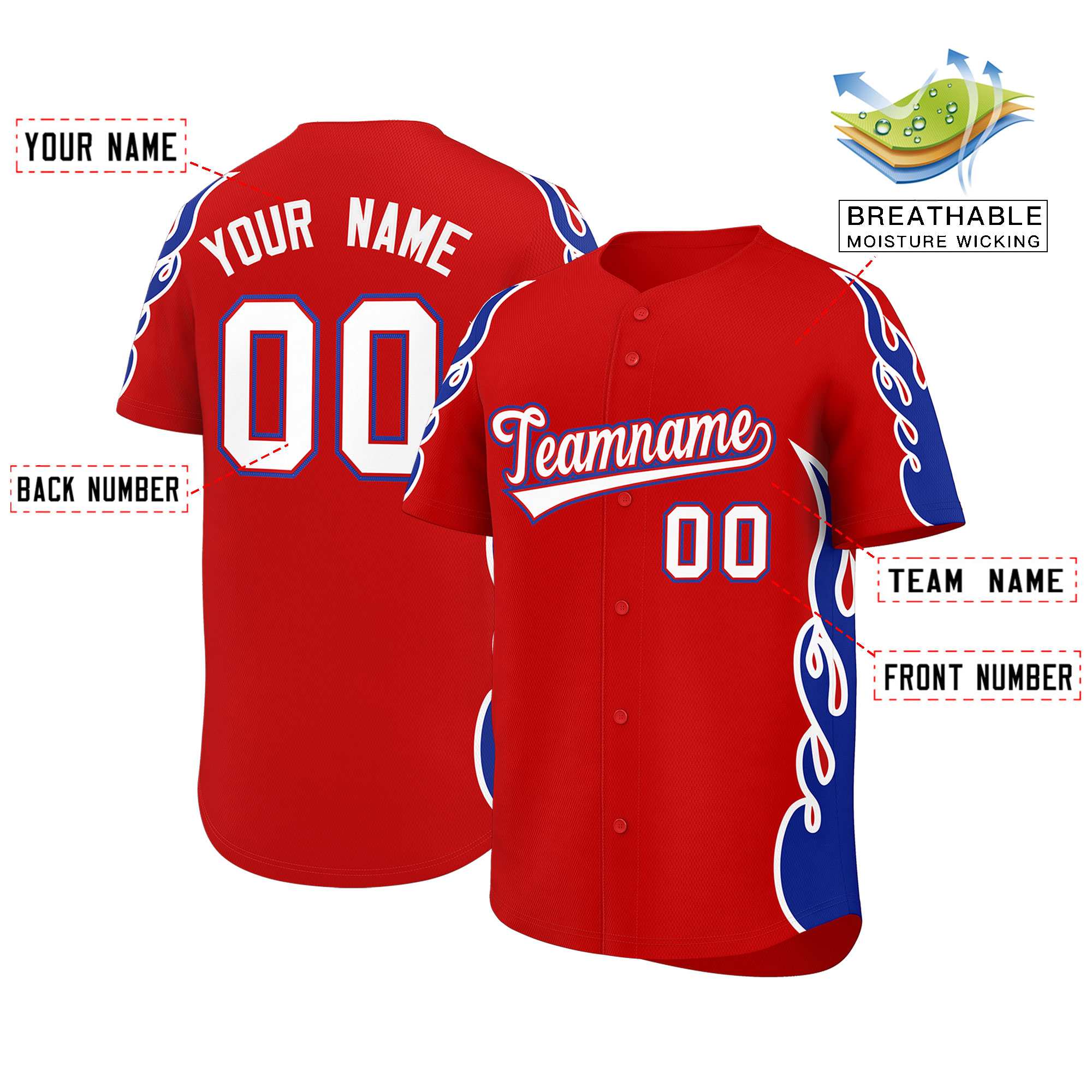 Benutzerdefiniertes Baseball-Trikot mit Seitenflammen-Umrissmuster für Sportuniformen