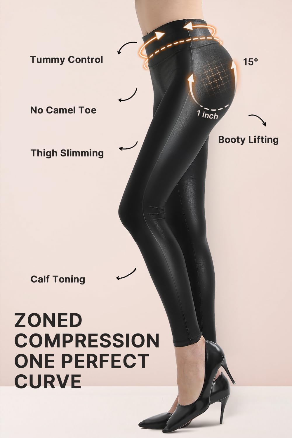 Women's High Waist Faux Leather Leggings (Black)