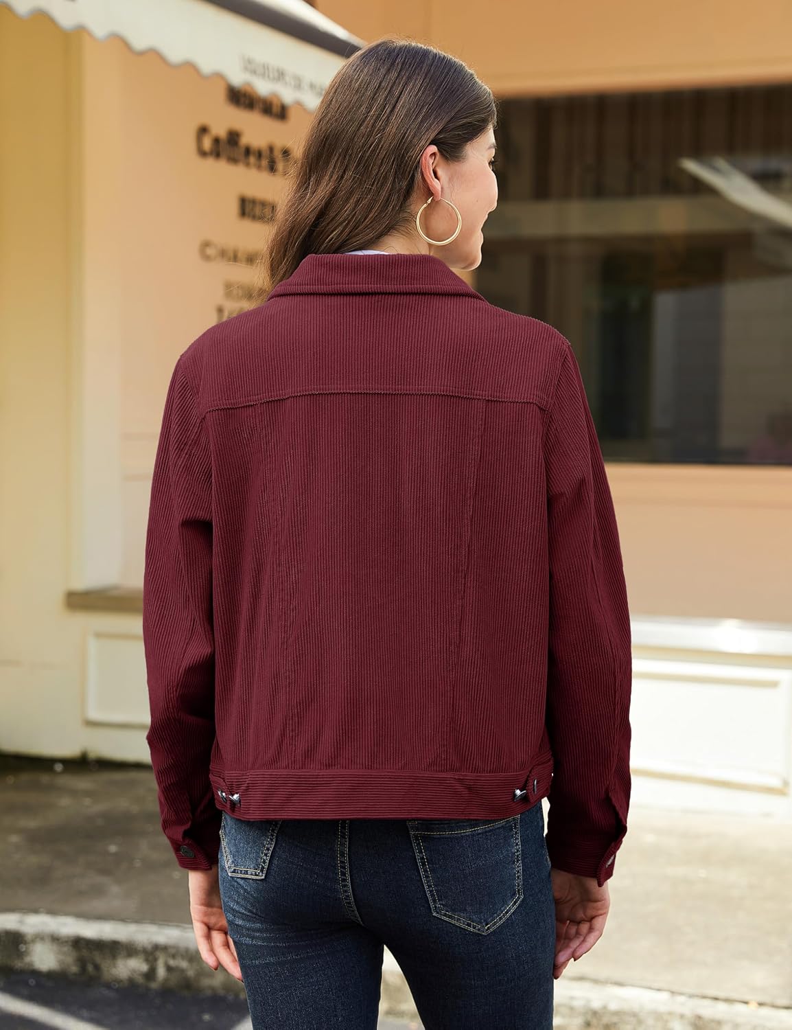 Women's Corduroy Jacket Casual Collar Button Down Coats Fall Long Sleeve Outwear Jackets with Pockets