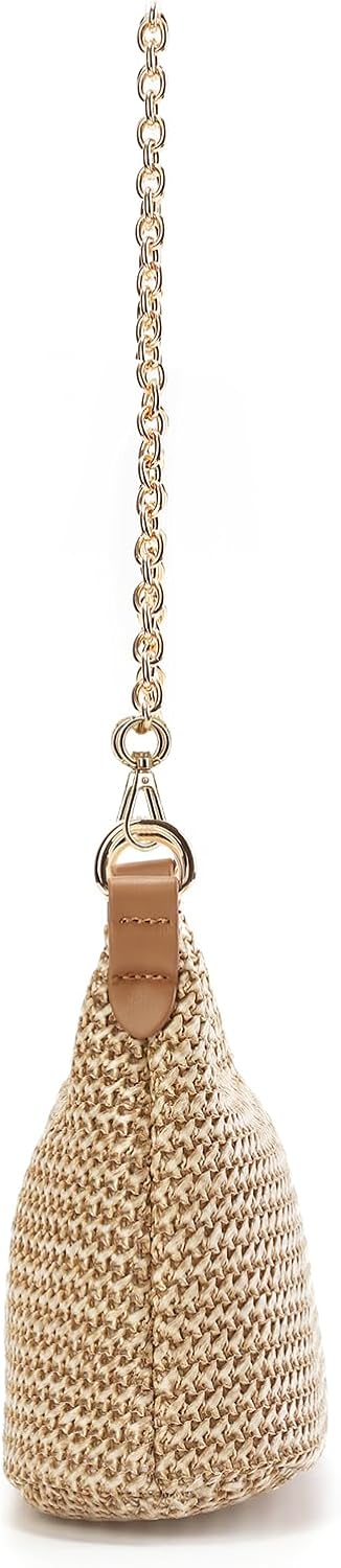 Women's Straw Woven Crossbody Bag with Chain Strap Women's Straw Woven Crossbody Bag with Chain Strap