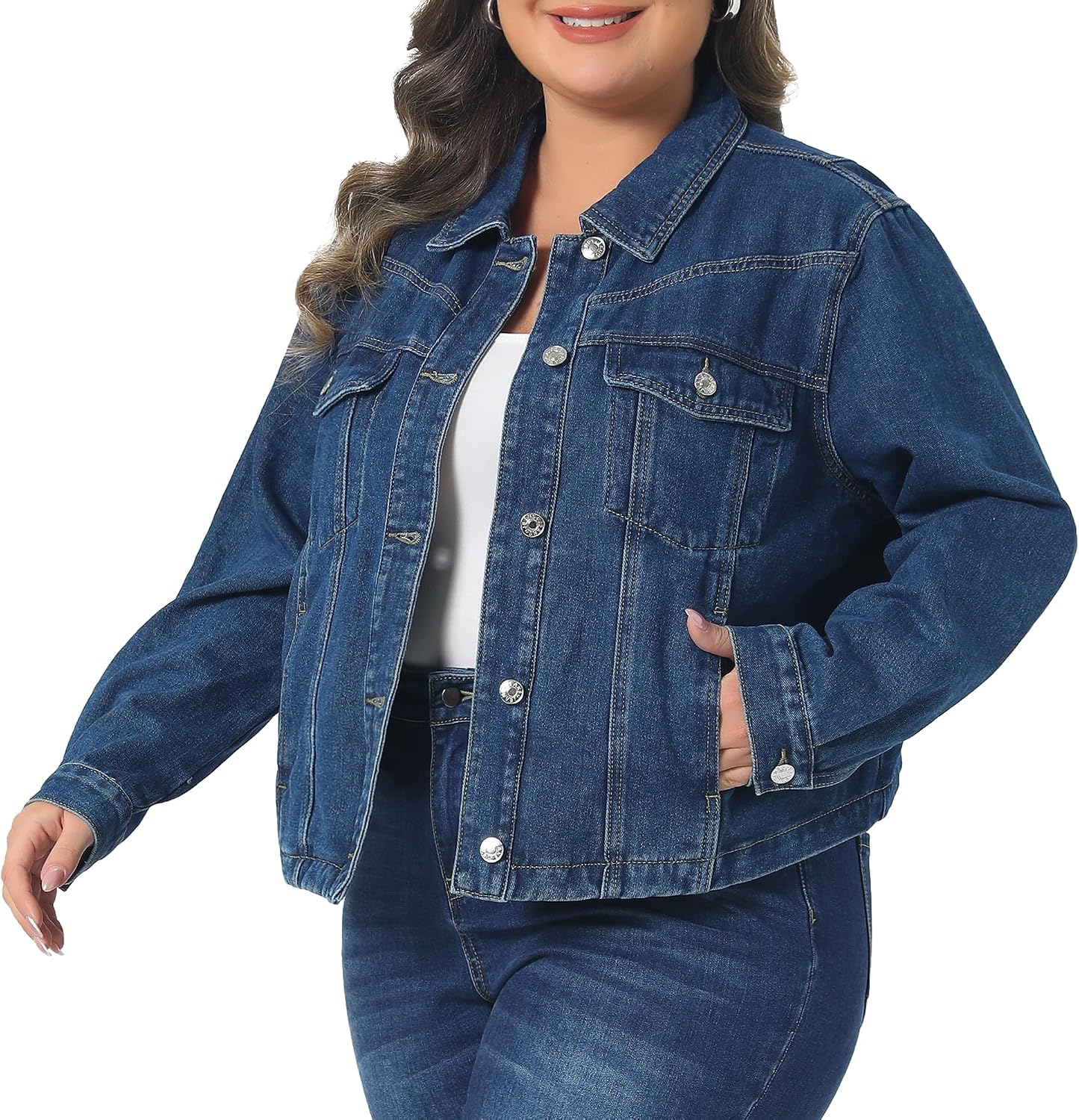 Women's Plus Size Classic Dark Blue Denim Jacket