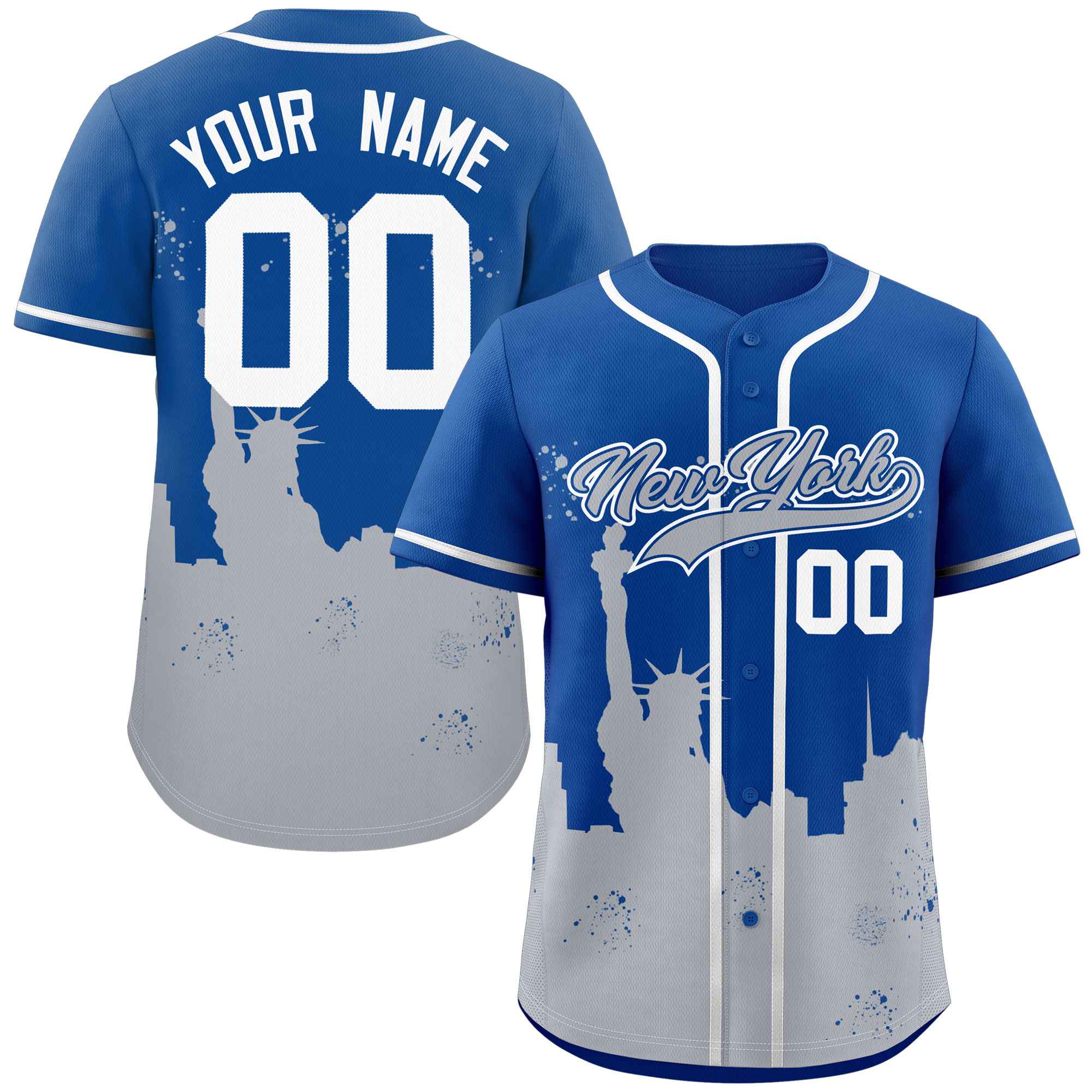 Benutzerdefinierte Royal Grey personalisierte New York City Nightscape authentische Baseball-Trikot