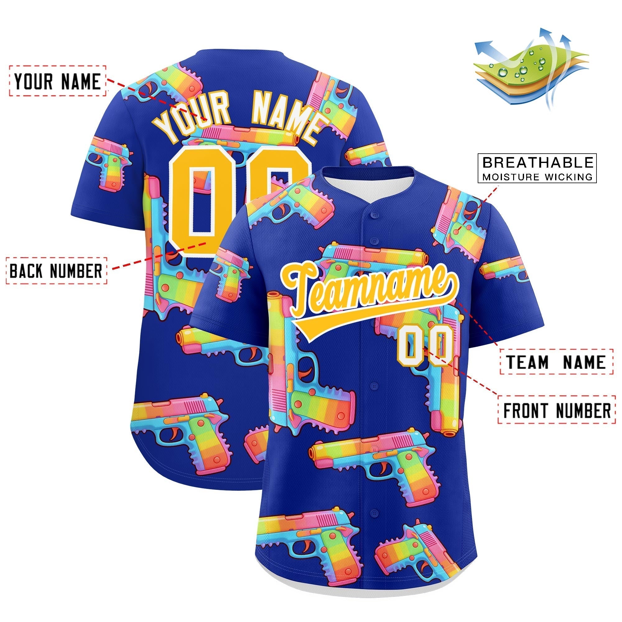 Individuelles, mit Zucker überzogenes, leichtes Baseball-Trikot mit Feuerkraft-Graffiti-Muster