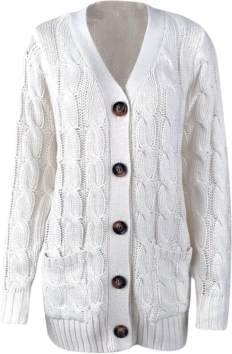 Women's Cardigan Chunky Open Front Button Sweaters with Pockets Loose Slouchy Oversized Fall Outerwear Coat