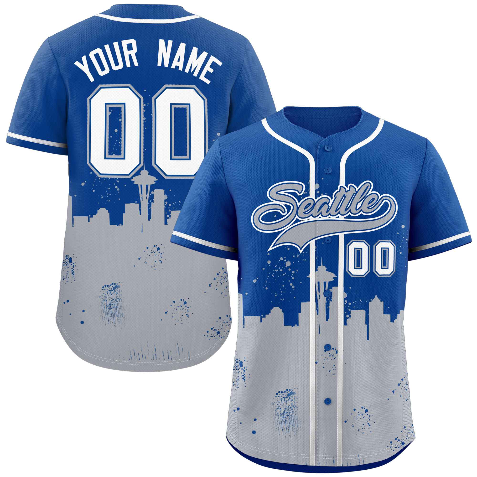 Benutzerdefinierte Royal Grey personalisierte authentische Seattle City Nightscape Baseball Jersey