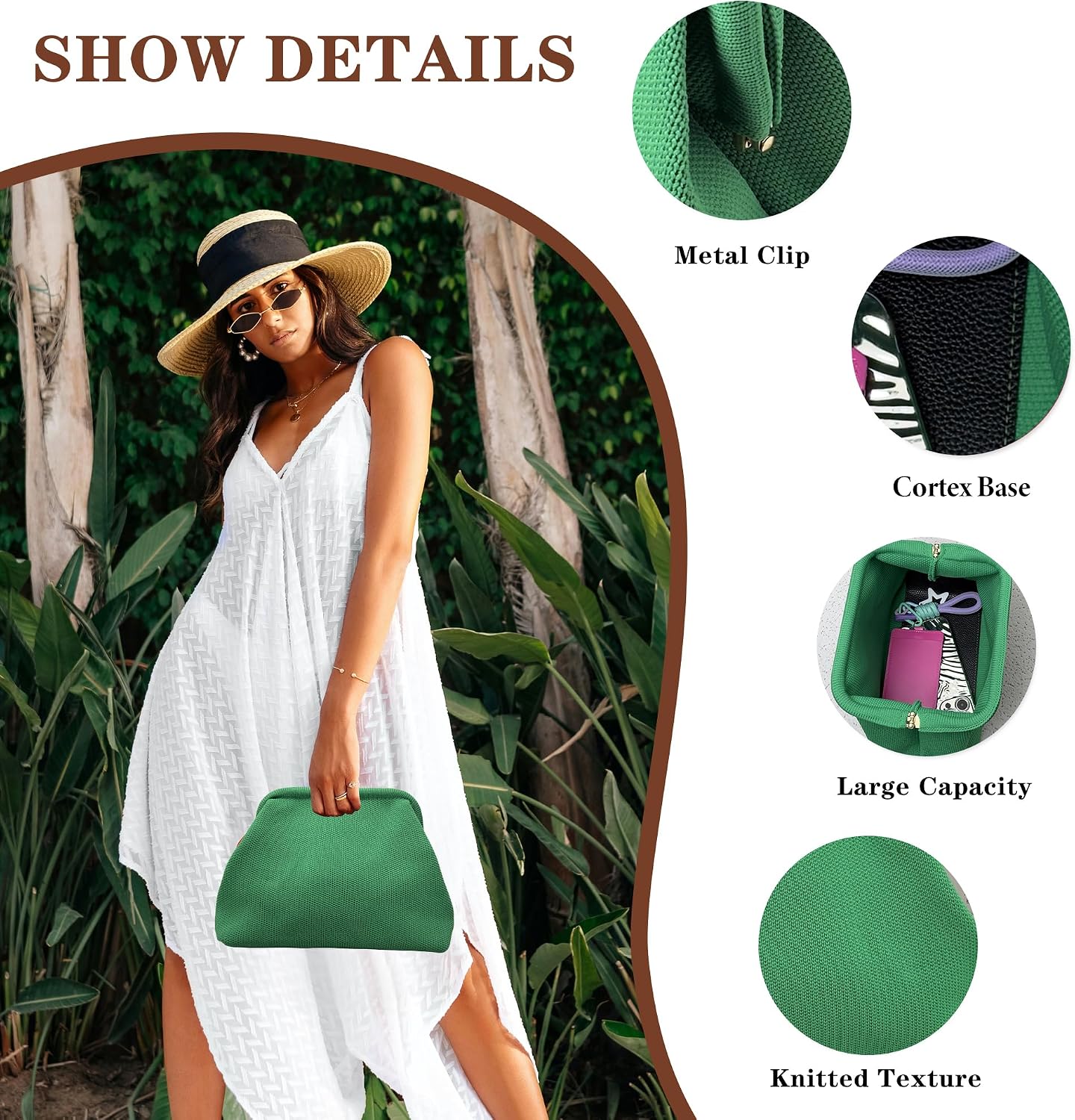 Women's Crochet Clutch Purse Knit Wide Mouth Pouch Green Women's Crochet Clutch Purse Knit Wide Mouth Pouch Green