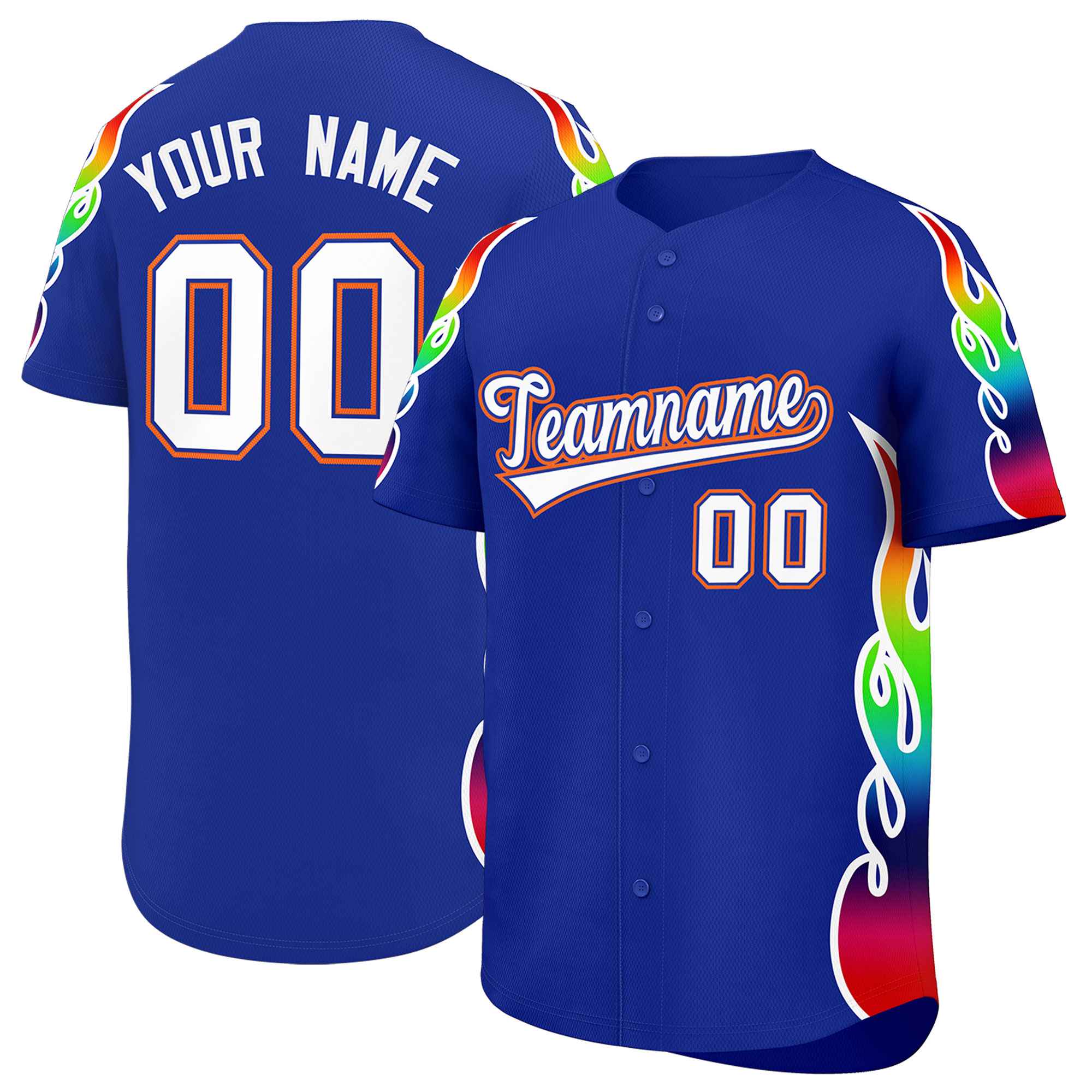 Benutzerdefiniertes Graffiti-Muster, personalisierter mehrfarbiger Flammendruck, authentisches Baseball-Trikot