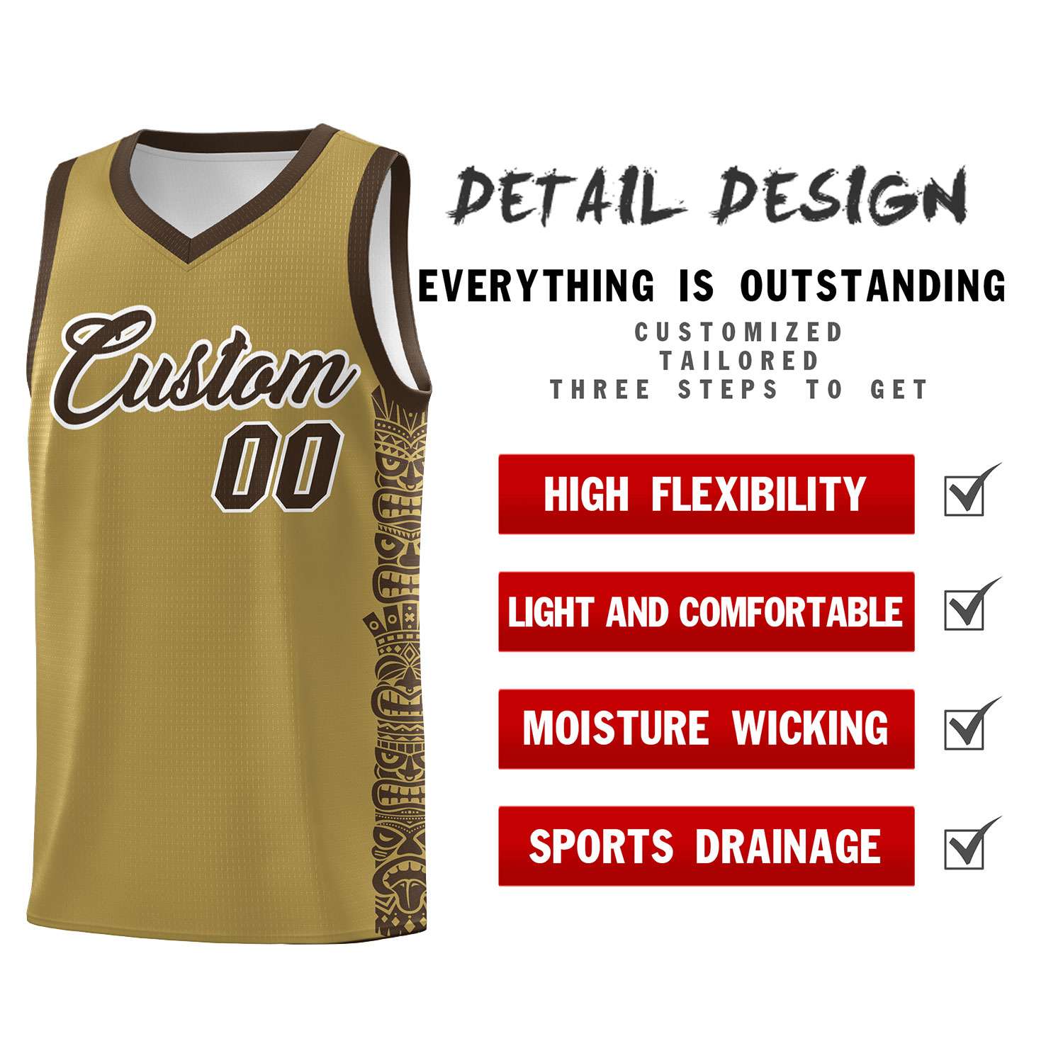 Benutzerdefinierte Desert Yellow Brown personalisierte Indianer-Muster-Sets Sport-Uniform-Basketball-Trikot