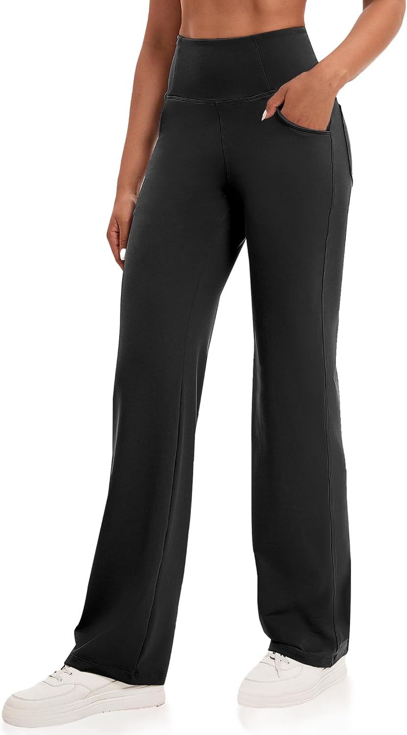 Women's High Waist Straight Leg Yoga Pants with Pockets