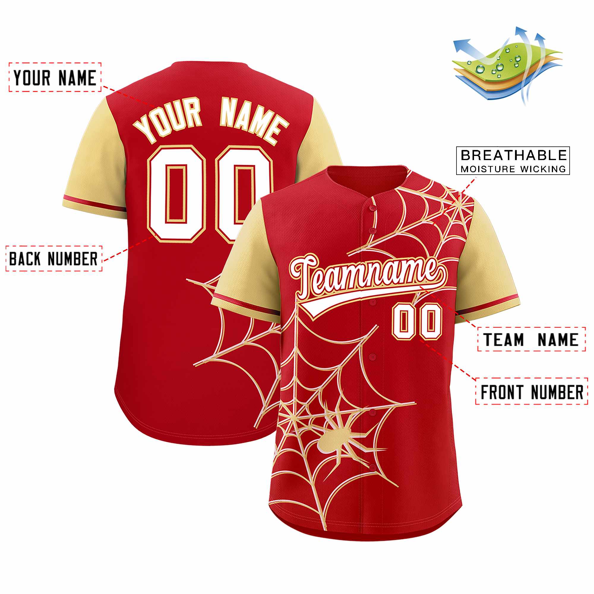 Benutzerdefiniertes Spinnennetz-Muster, Raglanärmel, authentisches Baseball-Trikot