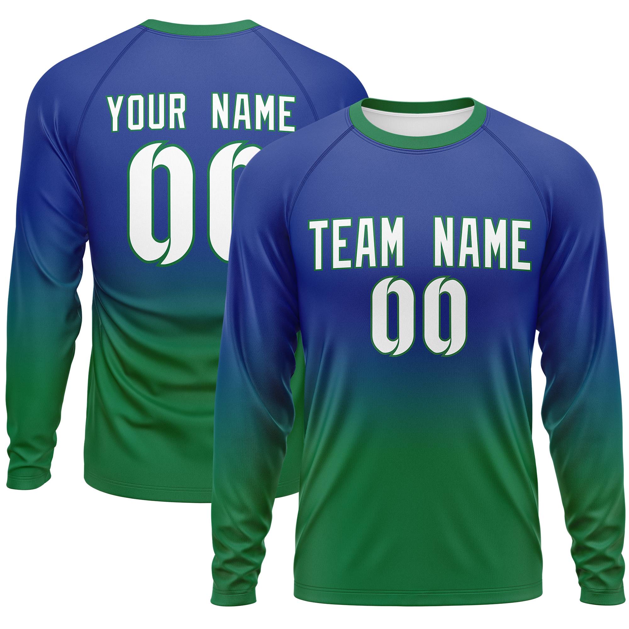 Maßgeschneidertes Royal-Kelly Green Gradient Fashion Design Langarm-Performance-T-Shirt