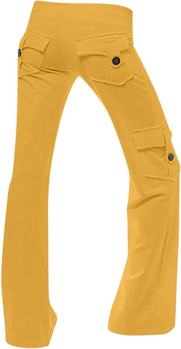 Women's High Waist Cargo Yoga Pants Wide Leg Yellow